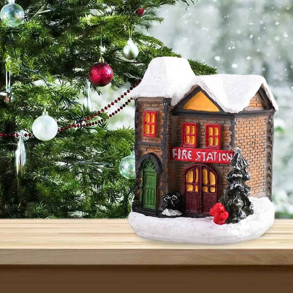 Resin Christmas Scene Snow House LED Village Set Desktop Decoration Gift C