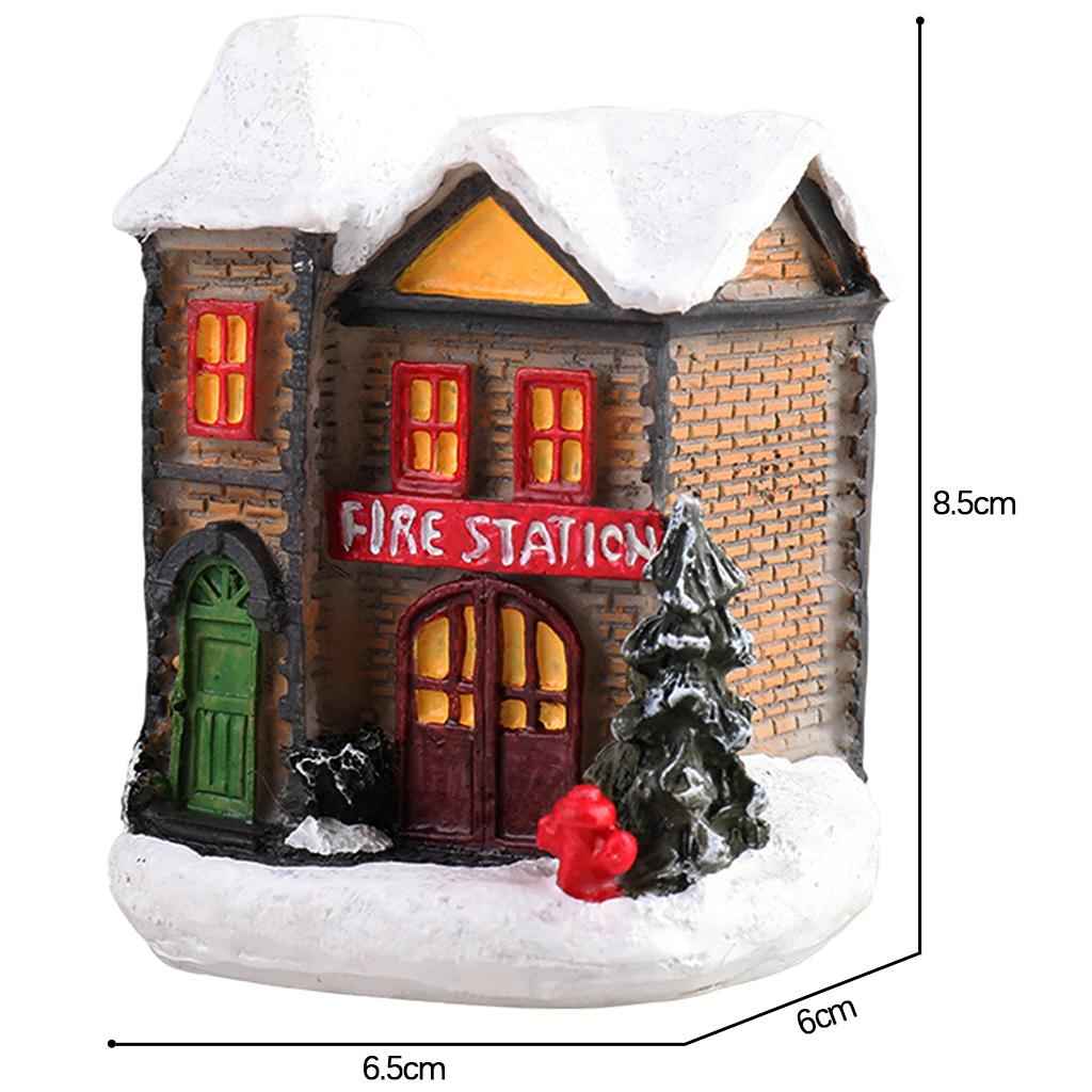 Resin Christmas Scene Snow House LED Village Set Desktop Decoration Gift C