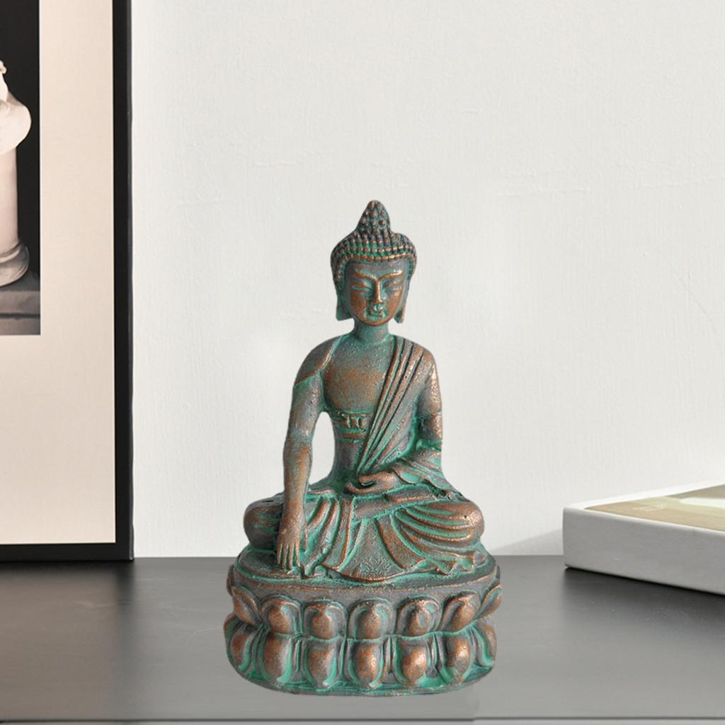 2xSANDSTONE BALCONY HOME GARDEN SMALL ZEN BUDDHA STATUE ORNAMENT DECORATIONS Bronze