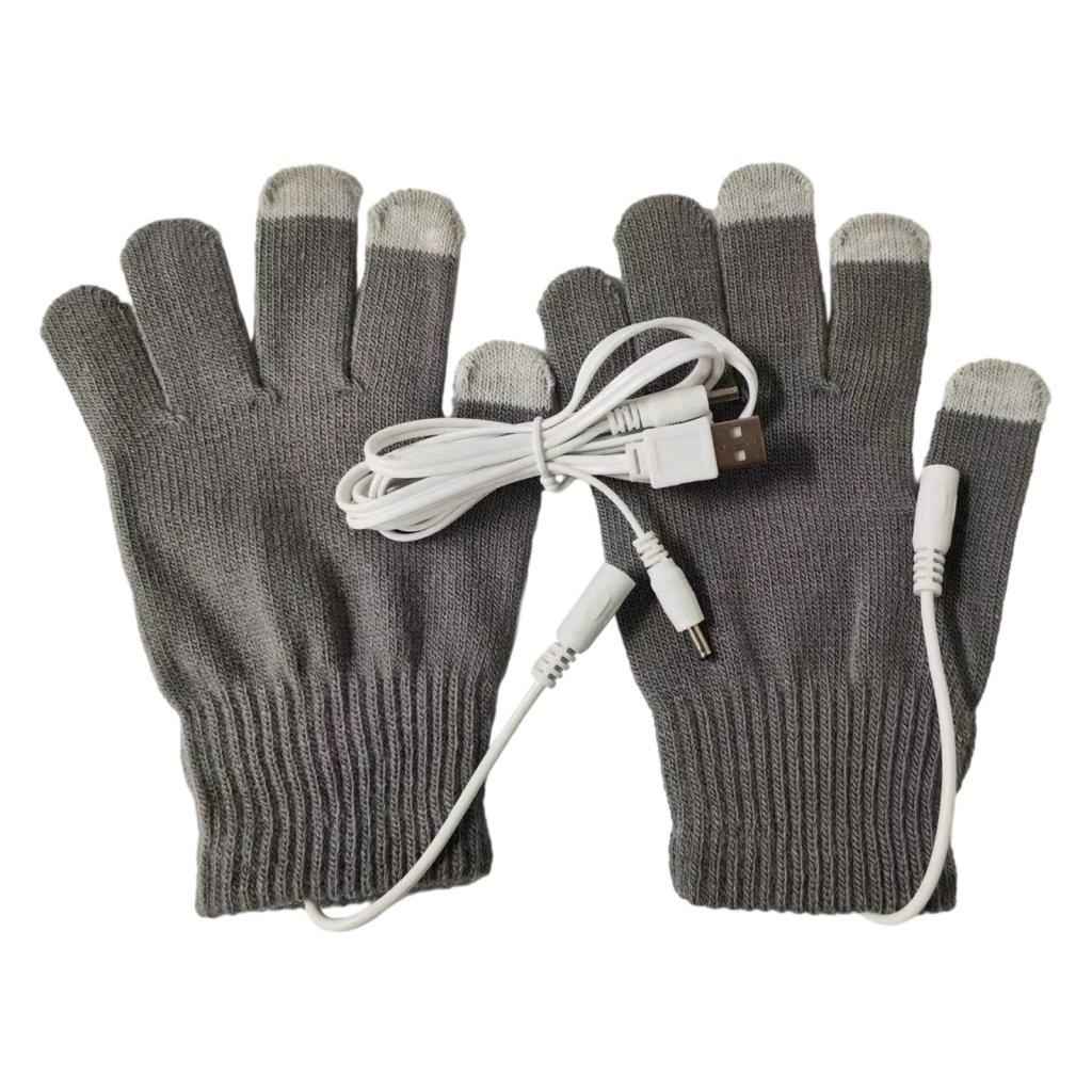 Electric USB Heated Gloves Full Finger Knitting for Women Men Outdoor Gray