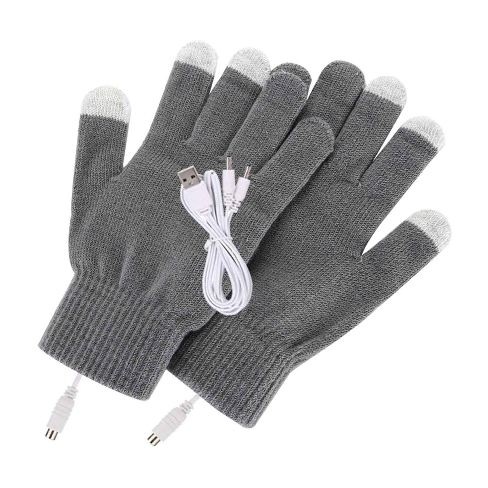 Electric USB Heated Gloves Full Finger Knitting for Women Men Outdoor Gray