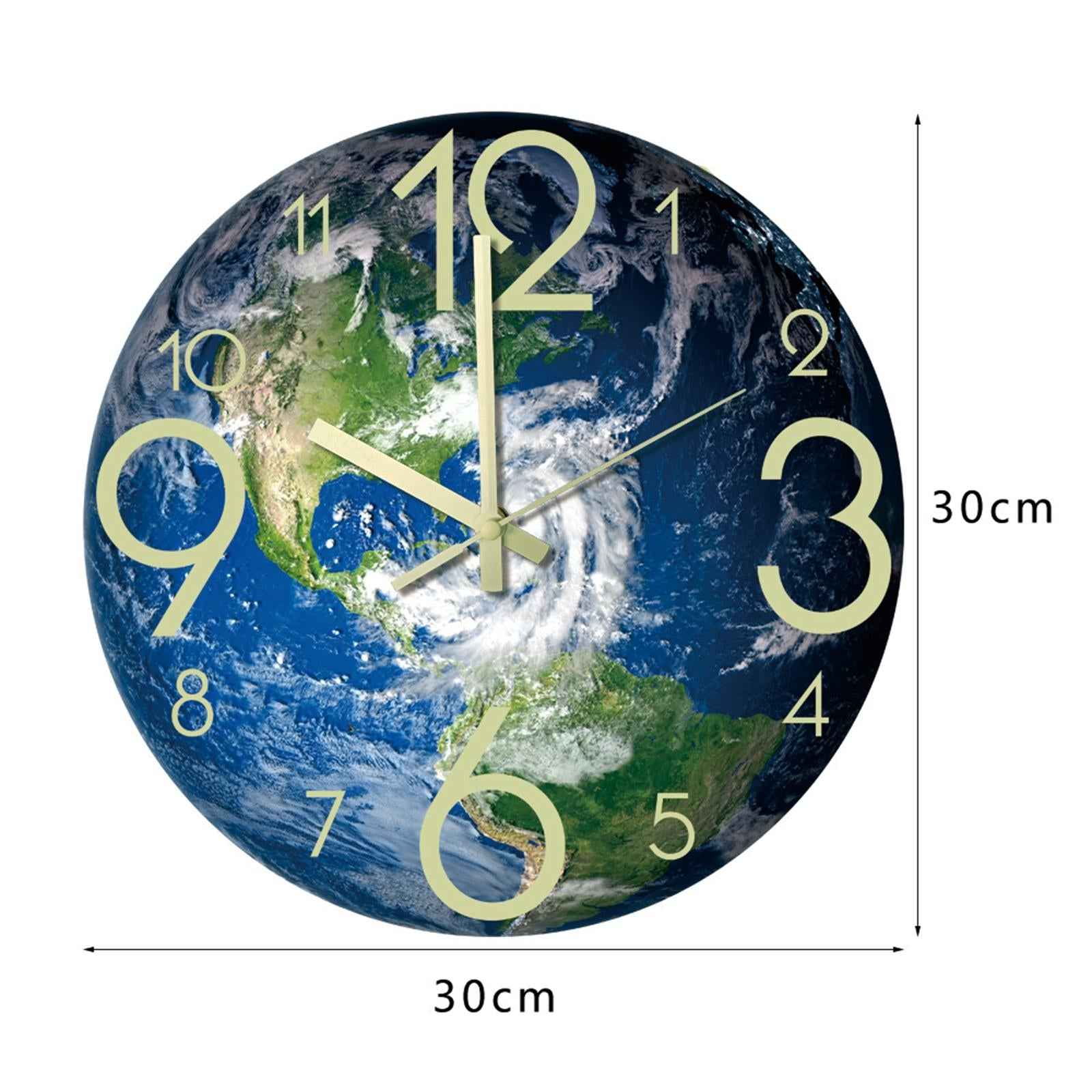 30cm Unique Luminous Wall Clock Glow In The Dark Bedroom Decor Earth