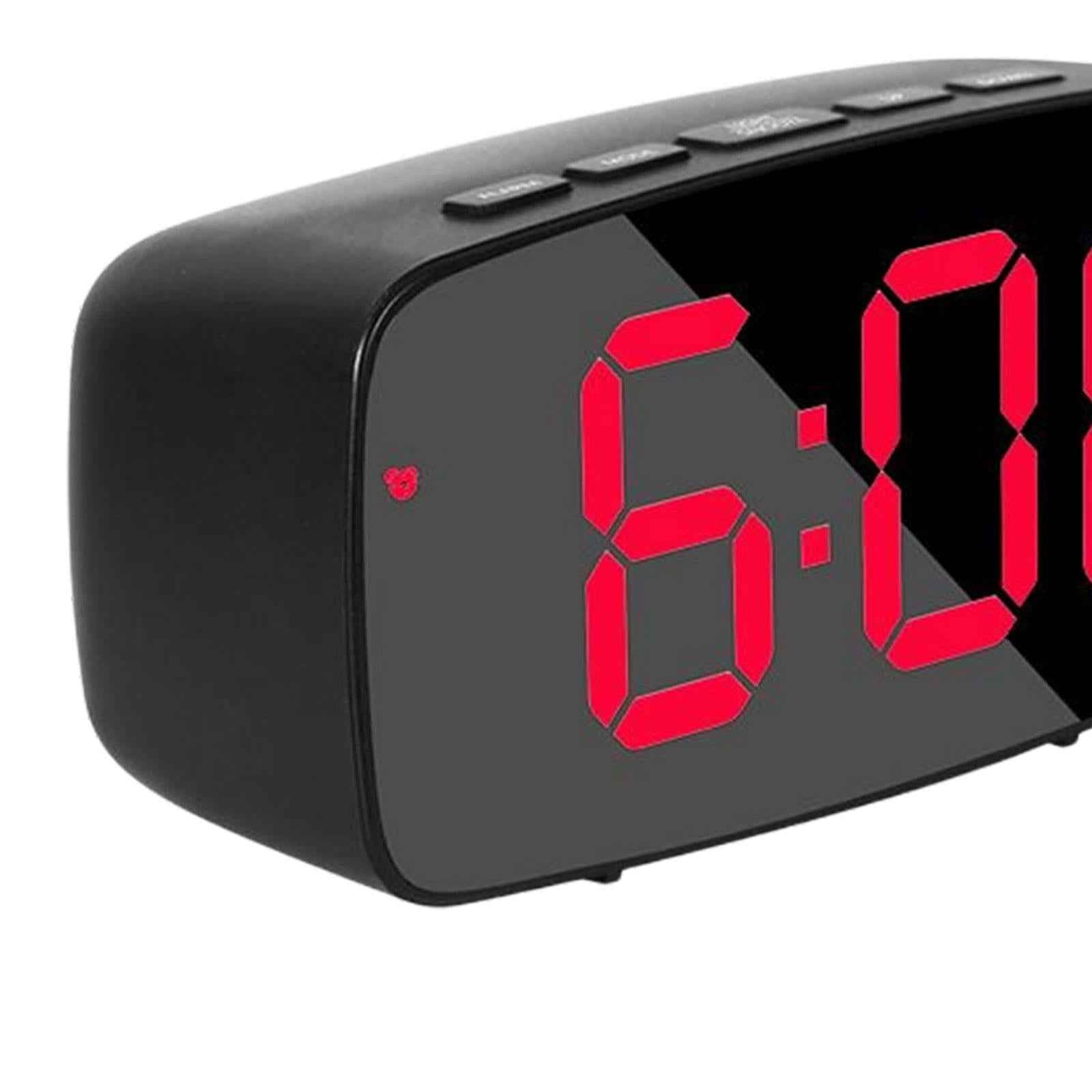 Digital LED Alarm Clock Bedroom Mirror Surface Snooze Bedside Red Light