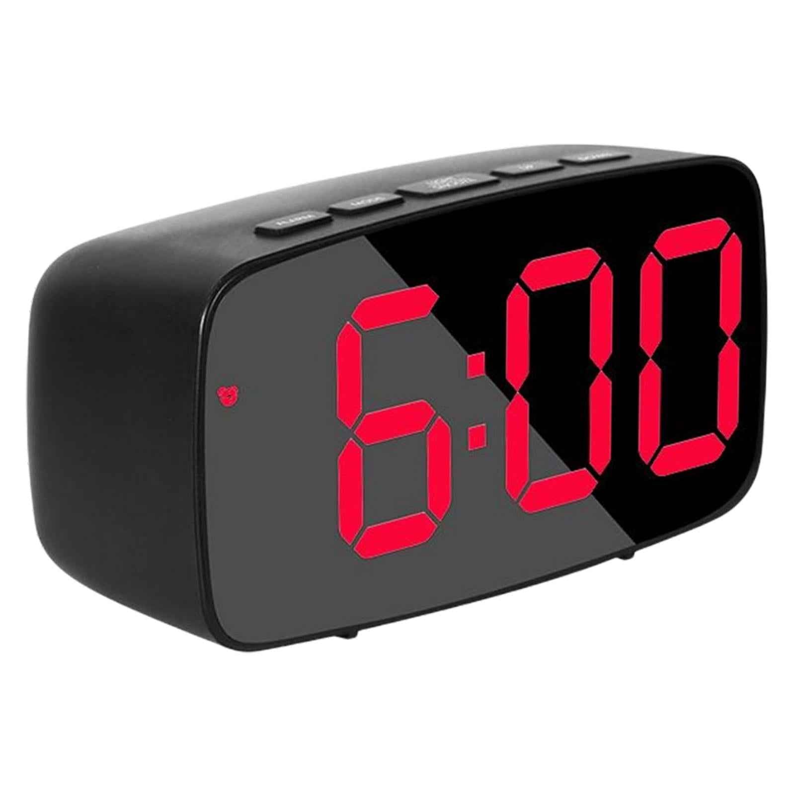 Digital LED Alarm Clock Bedroom Mirror Surface Snooze Bedside Red Light