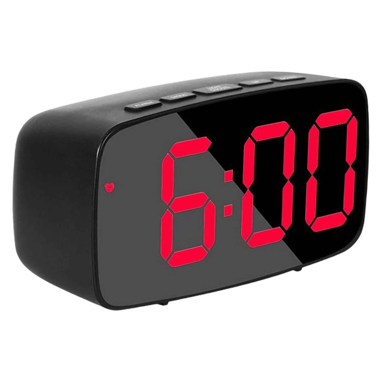 Digital LED Alarm Clock Bedroom Mirror Surface Snooze Bedside Red Light