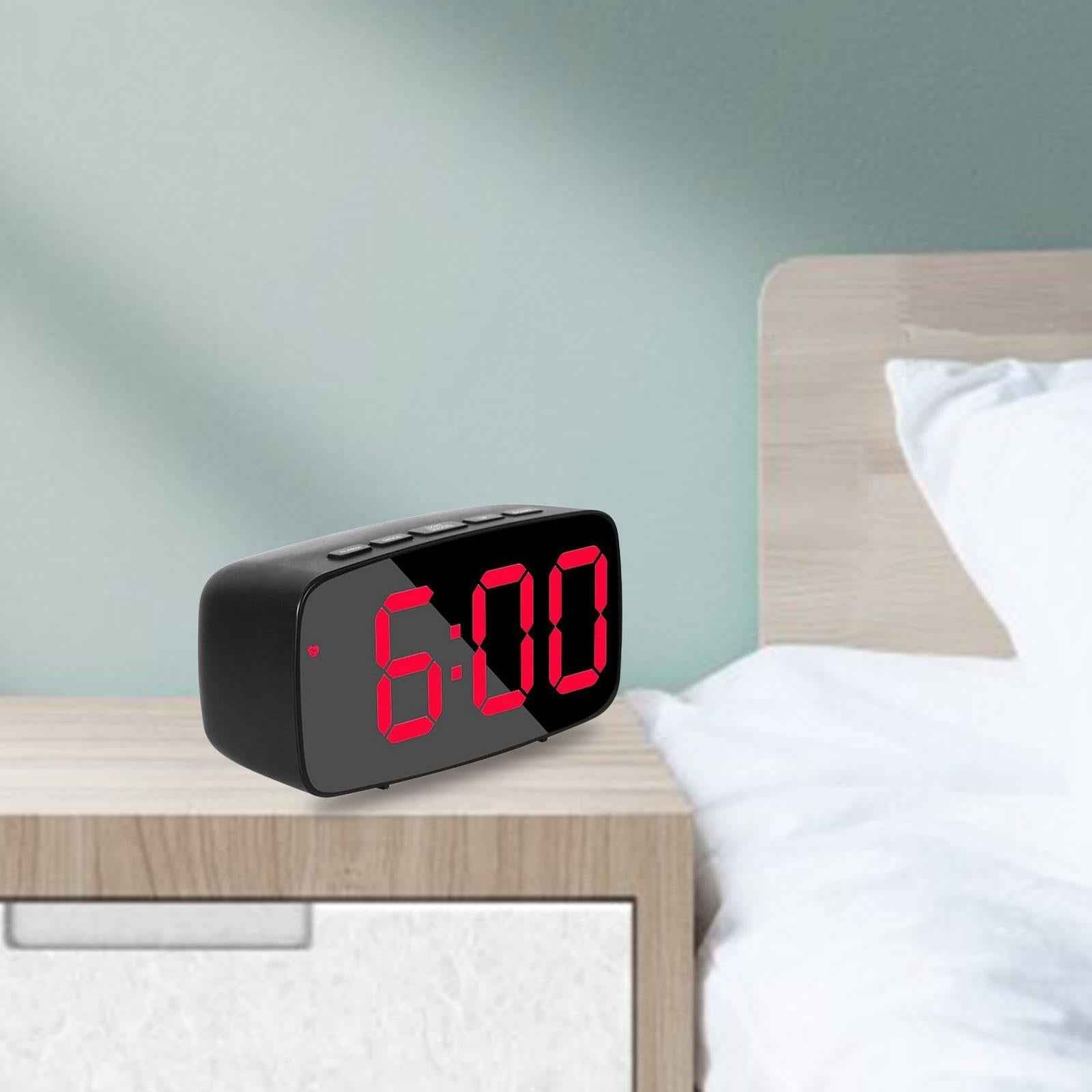 Digital LED Alarm Clock Bedroom Mirror Surface Snooze Bedside Red Light