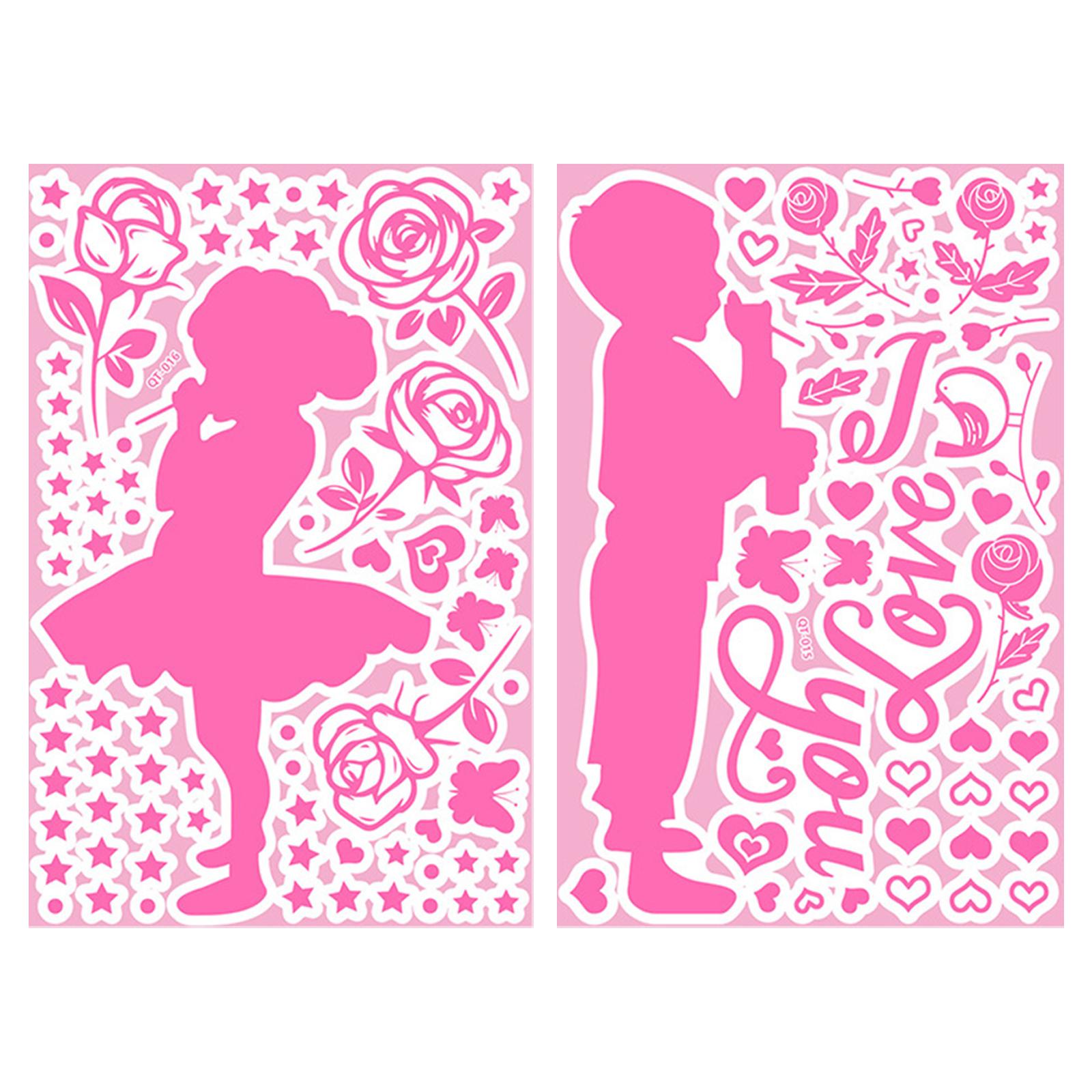 2Pcs Wall Stickers Luminous Love Heart Mural Window Party Decor boy and girl