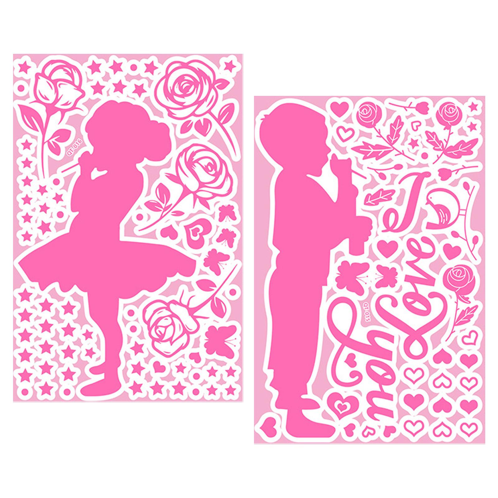2Pcs Wall Stickers Luminous Love Heart Mural Window Party Decor boy and girl