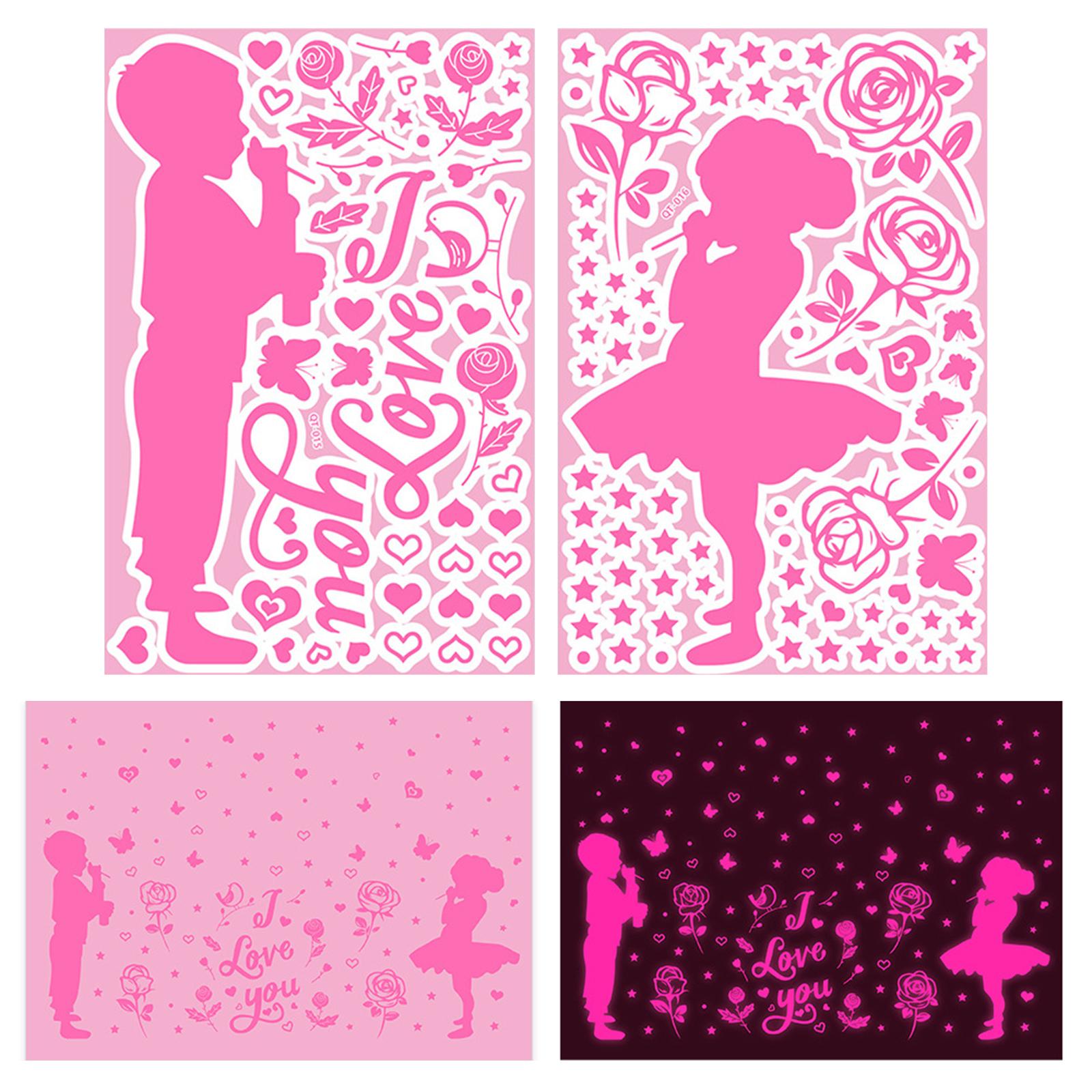 2Pcs Wall Stickers Luminous Love Heart Mural Window Party Decor boy and girl