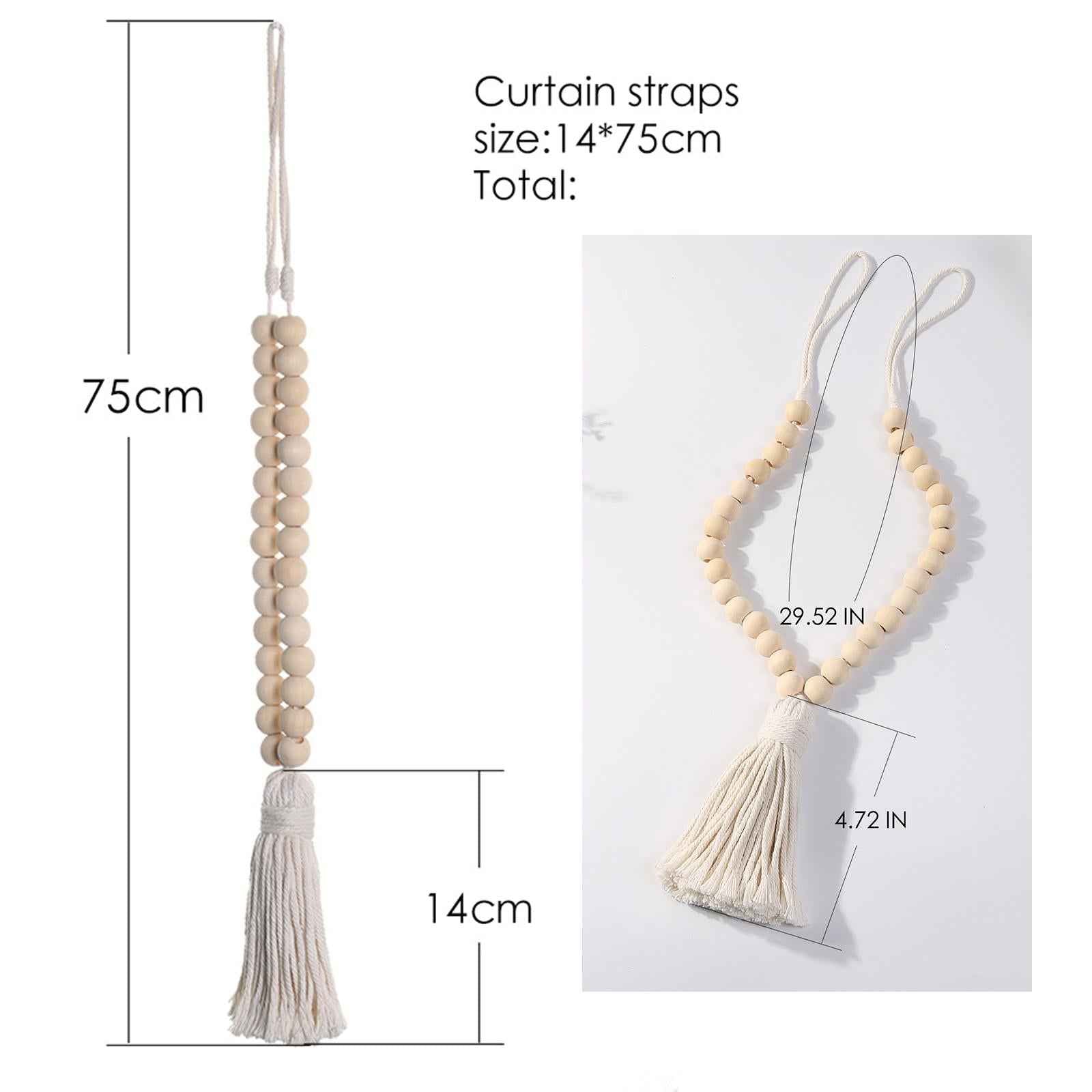 Natural Wood Bead Curtain Tiebacks Home Decor Boho Tassels Beaded Rope Ties