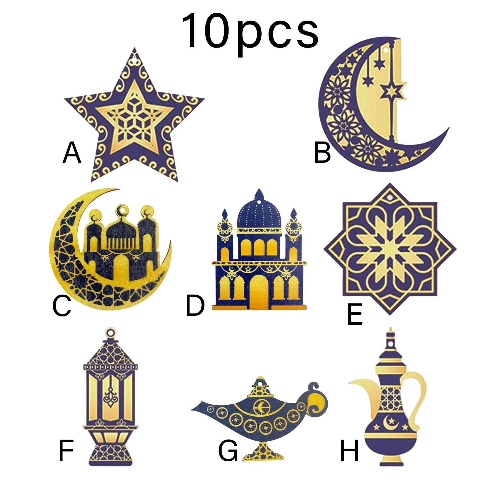 10 Pieces Eid Mubarak Wooden Ornament Wall Hanging Party Pendant Muslim A