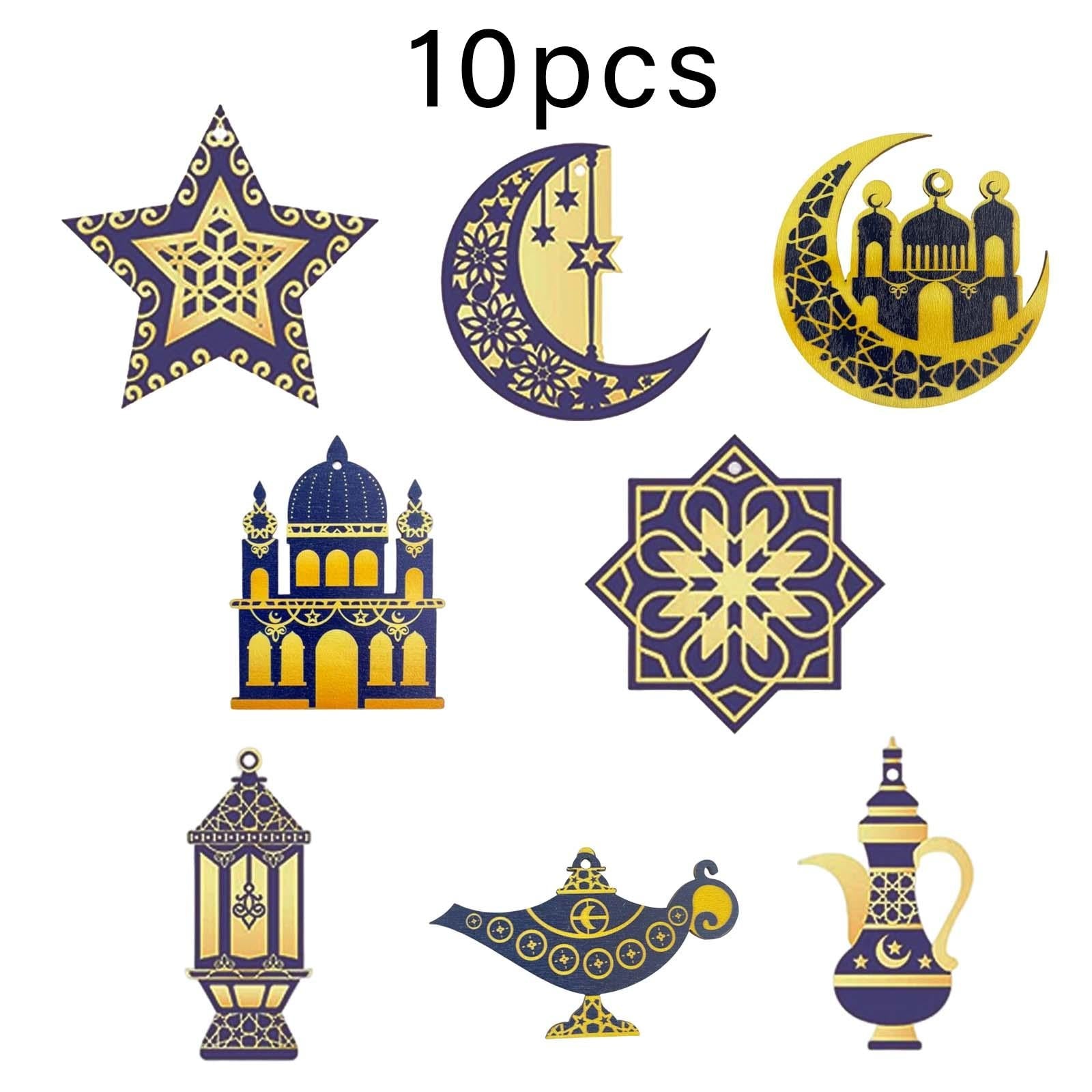 10 Pieces Eid Mubarak Wooden Ornament Wall Hanging Party Pendant Muslim A