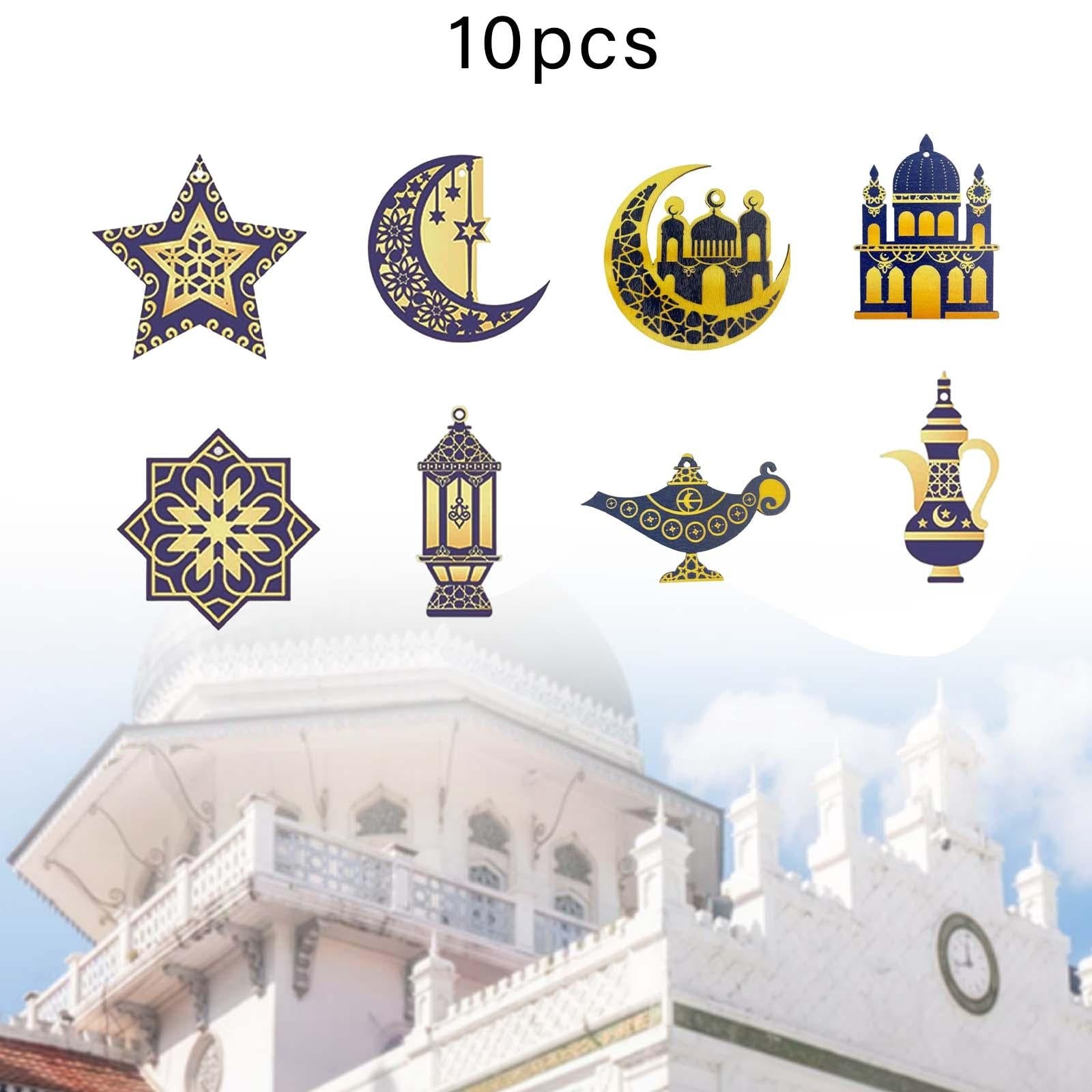 10 Pieces Eid Mubarak Wooden Ornament Wall Hanging Party Pendant Muslim A