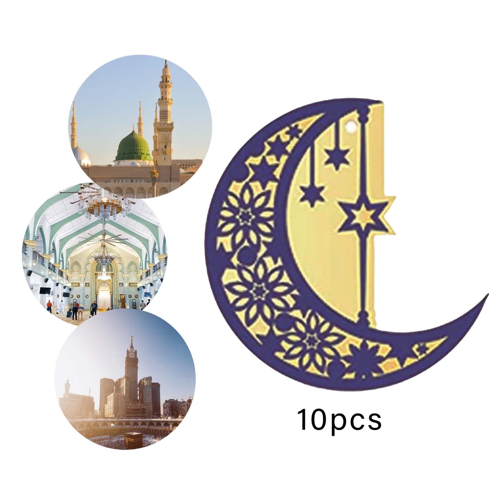 10 Pieces Eid Mubarak Wooden Ornament Wall Hanging Party Pendant Muslim B