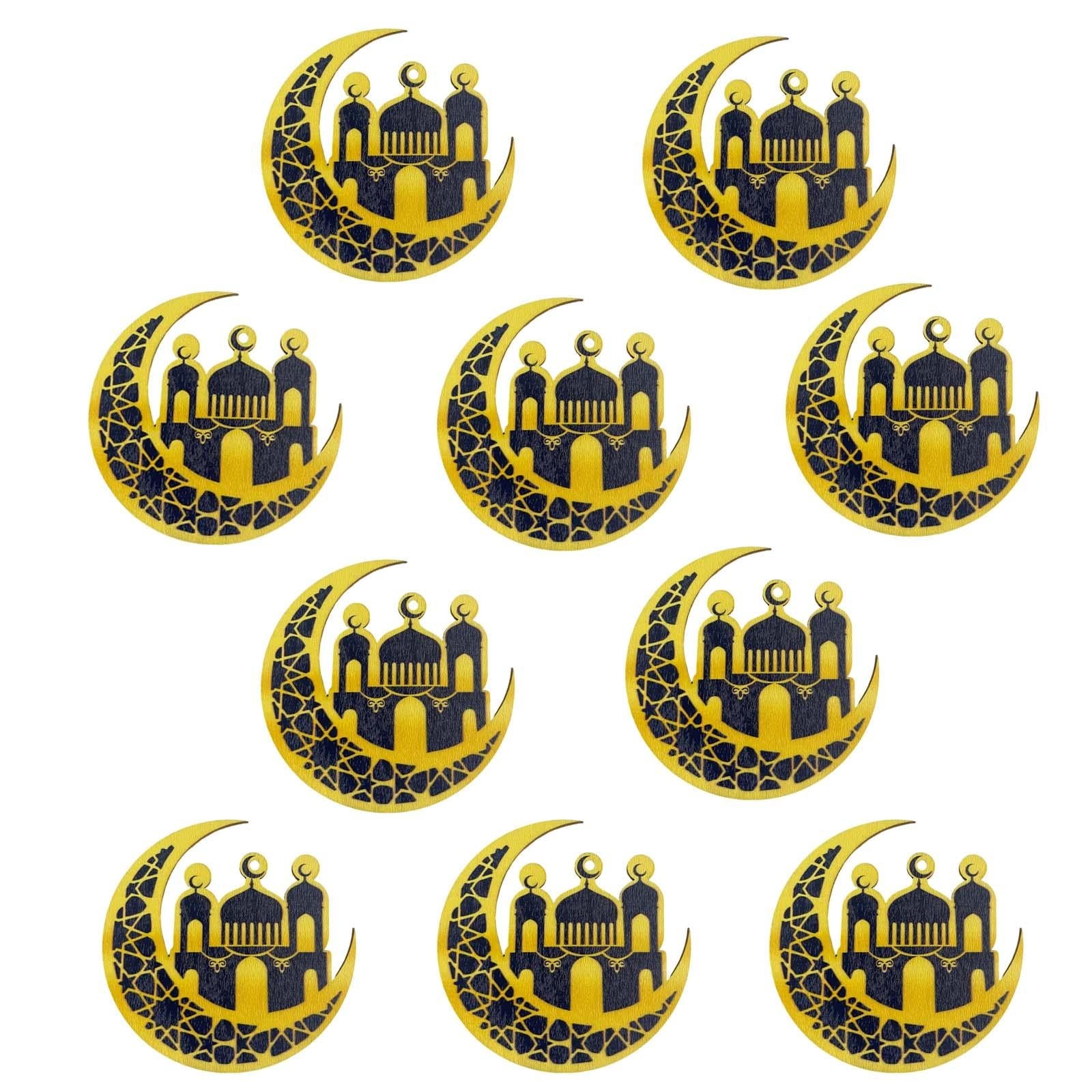 10 Pieces Eid Mubarak Wooden Ornament Wall Hanging Party Pendant Muslim C