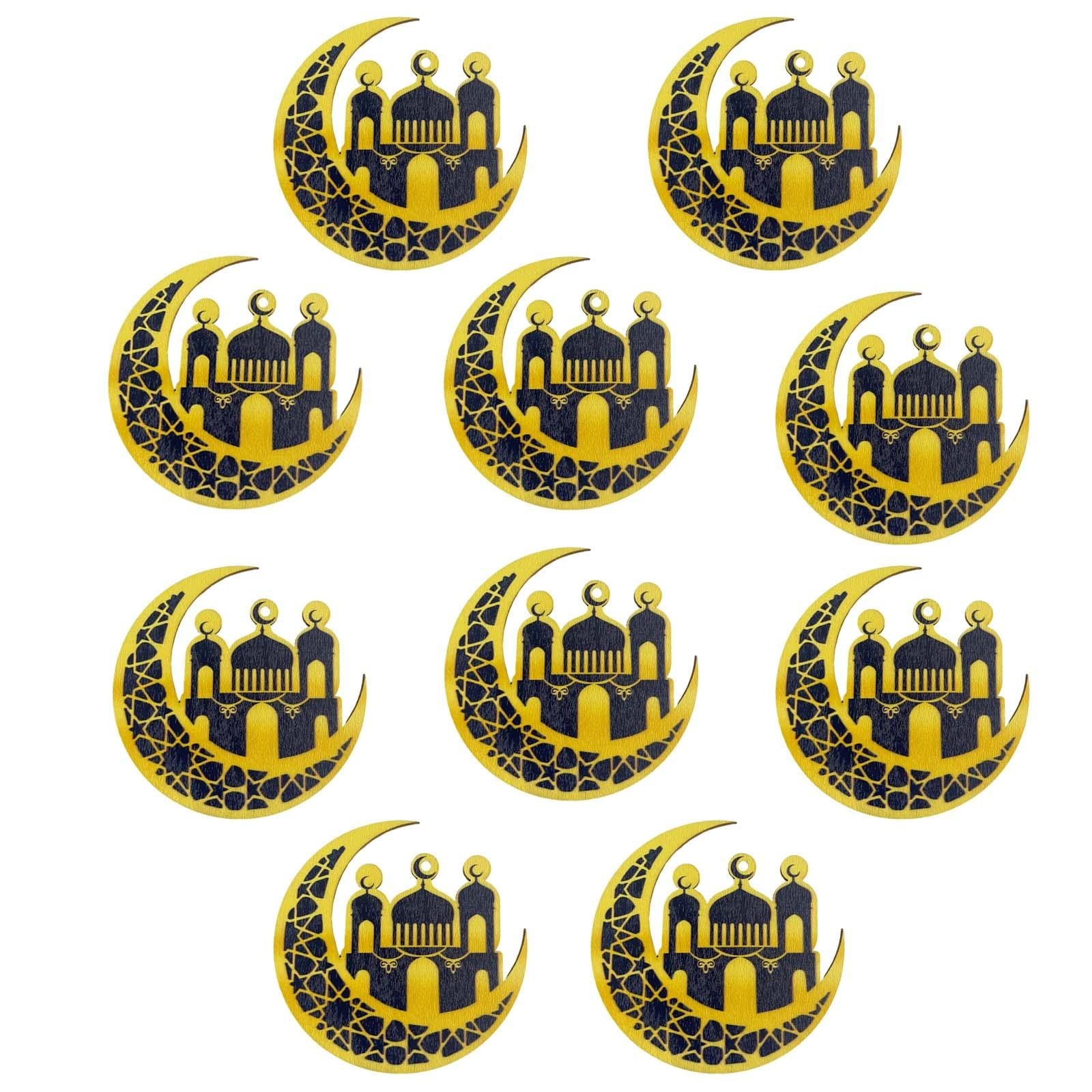 10 Pieces Eid Mubarak Wooden Ornament Wall Hanging Party Pendant Muslim C