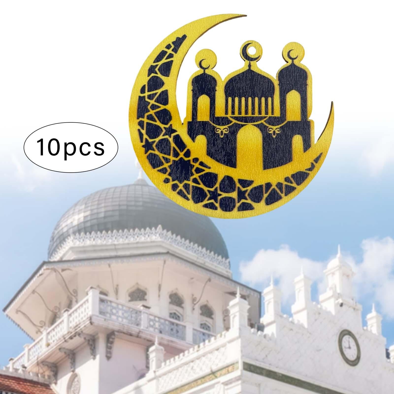 10 Pieces Eid Mubarak Wooden Ornament Wall Hanging Party Pendant Muslim C
