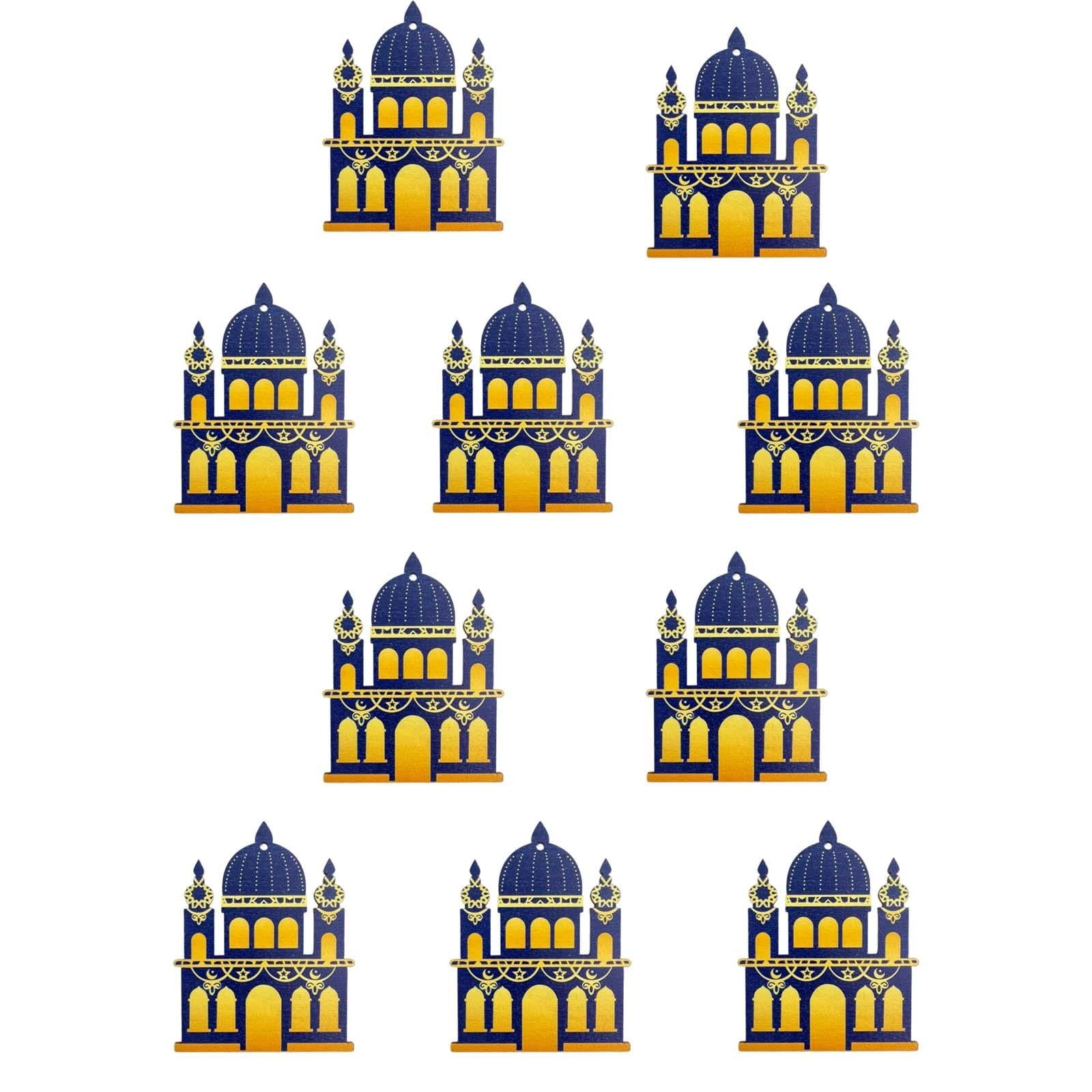 10 Pieces Eid Mubarak Wooden Ornament Wall Hanging Party Pendant Muslim D