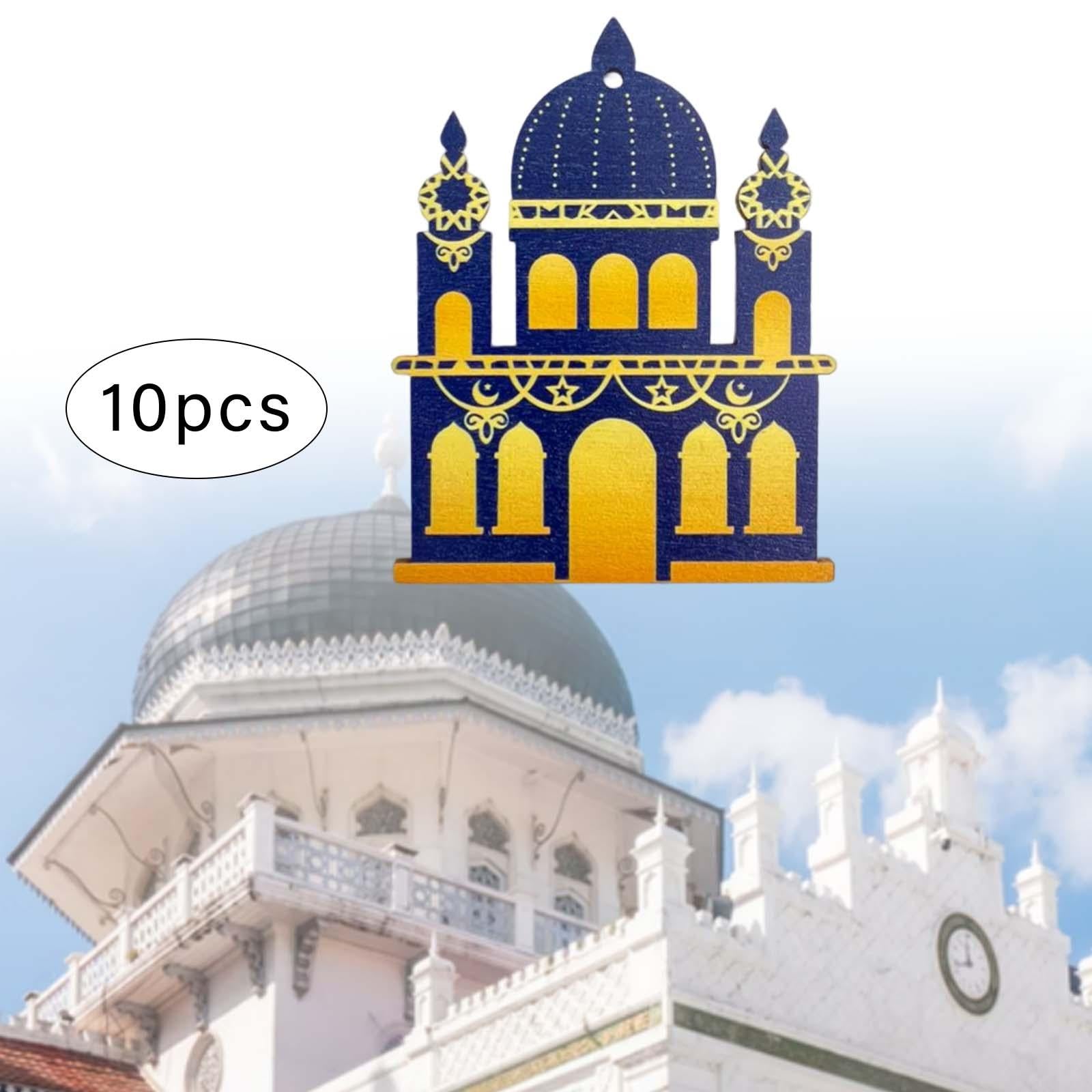 10 Pieces Eid Mubarak Wooden Ornament Wall Hanging Party Pendant Muslim D