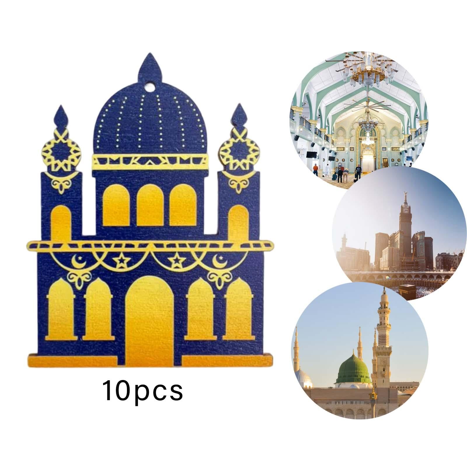 10 Pieces Eid Mubarak Wooden Ornament Wall Hanging Party Pendant Muslim D