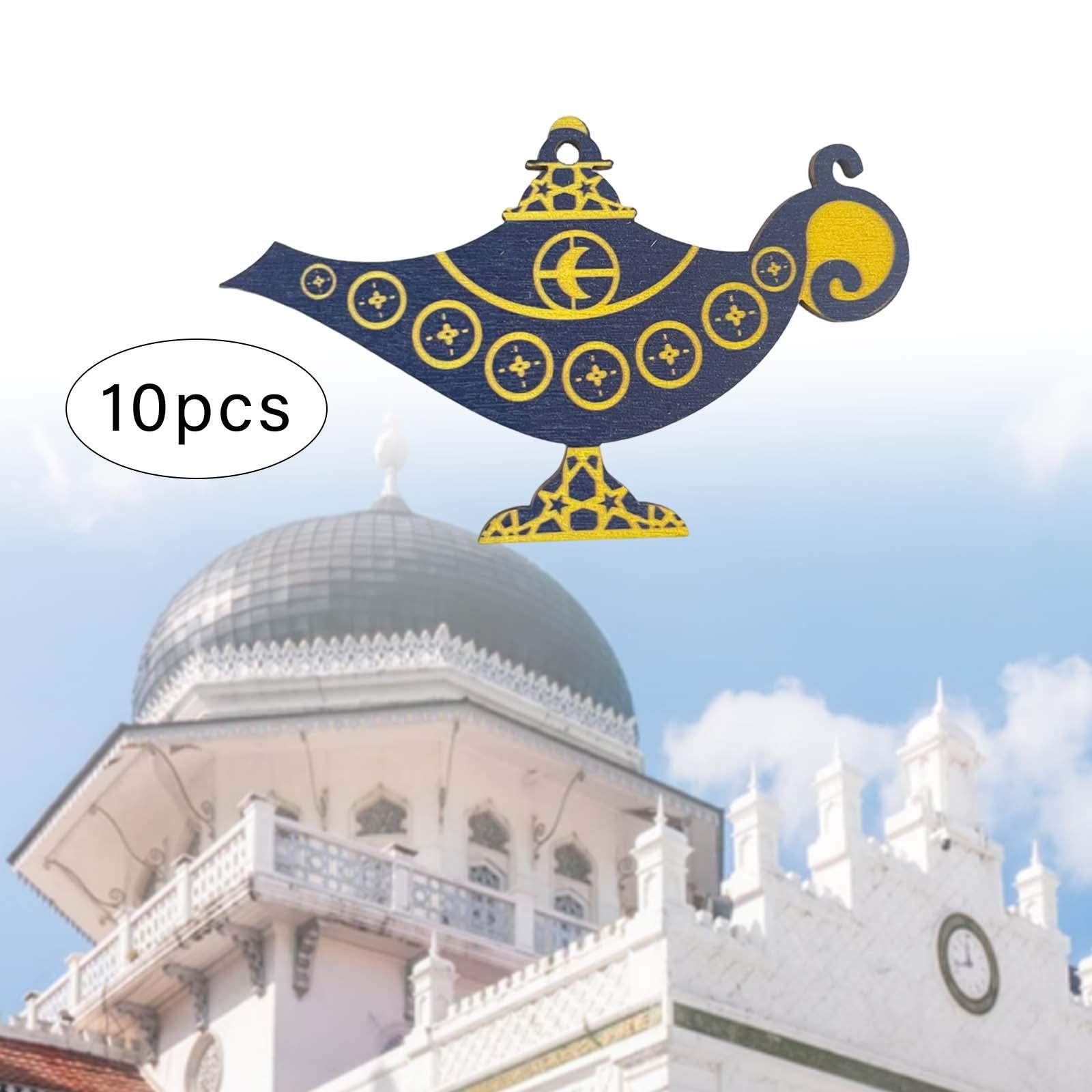 10 Pieces Eid Mubarak Wooden Ornament Wall Hanging Party Pendant Muslim G