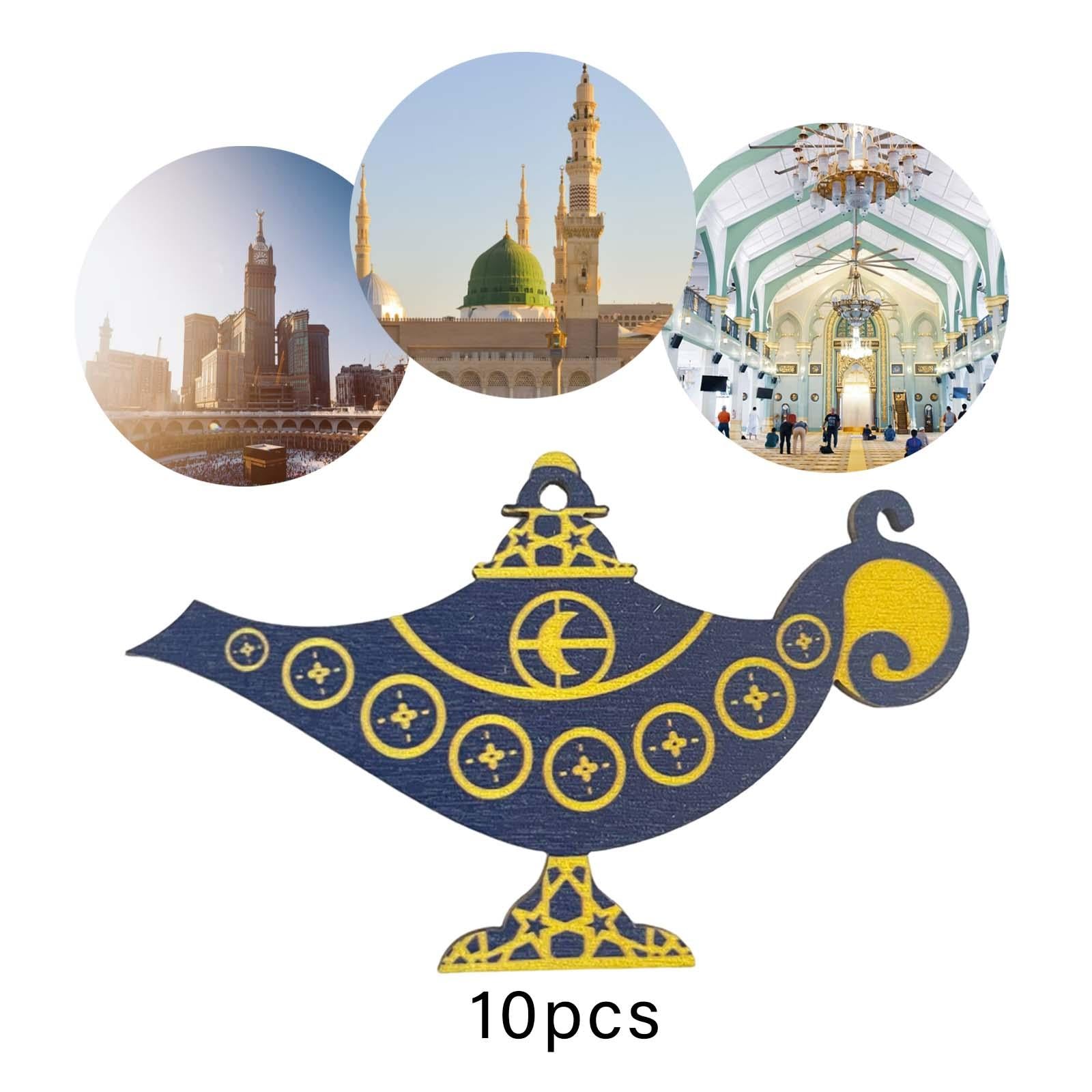 10 Pieces Eid Mubarak Wooden Ornament Wall Hanging Party Pendant Muslim G