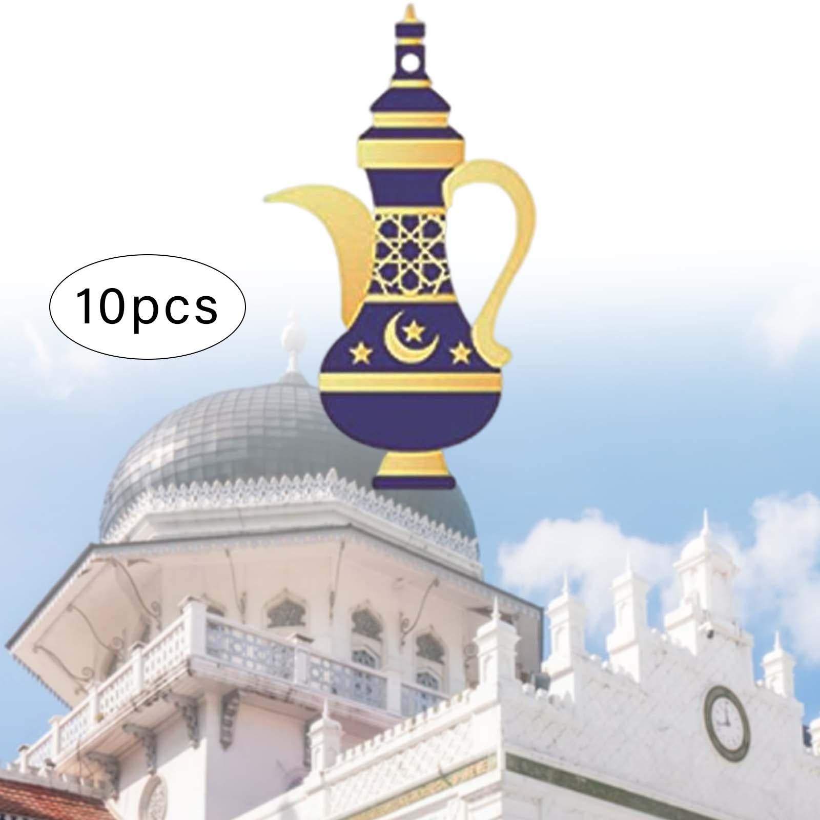 10 Pieces Eid Mubarak Wooden Ornament Wall Hanging Party Pendant Muslim H