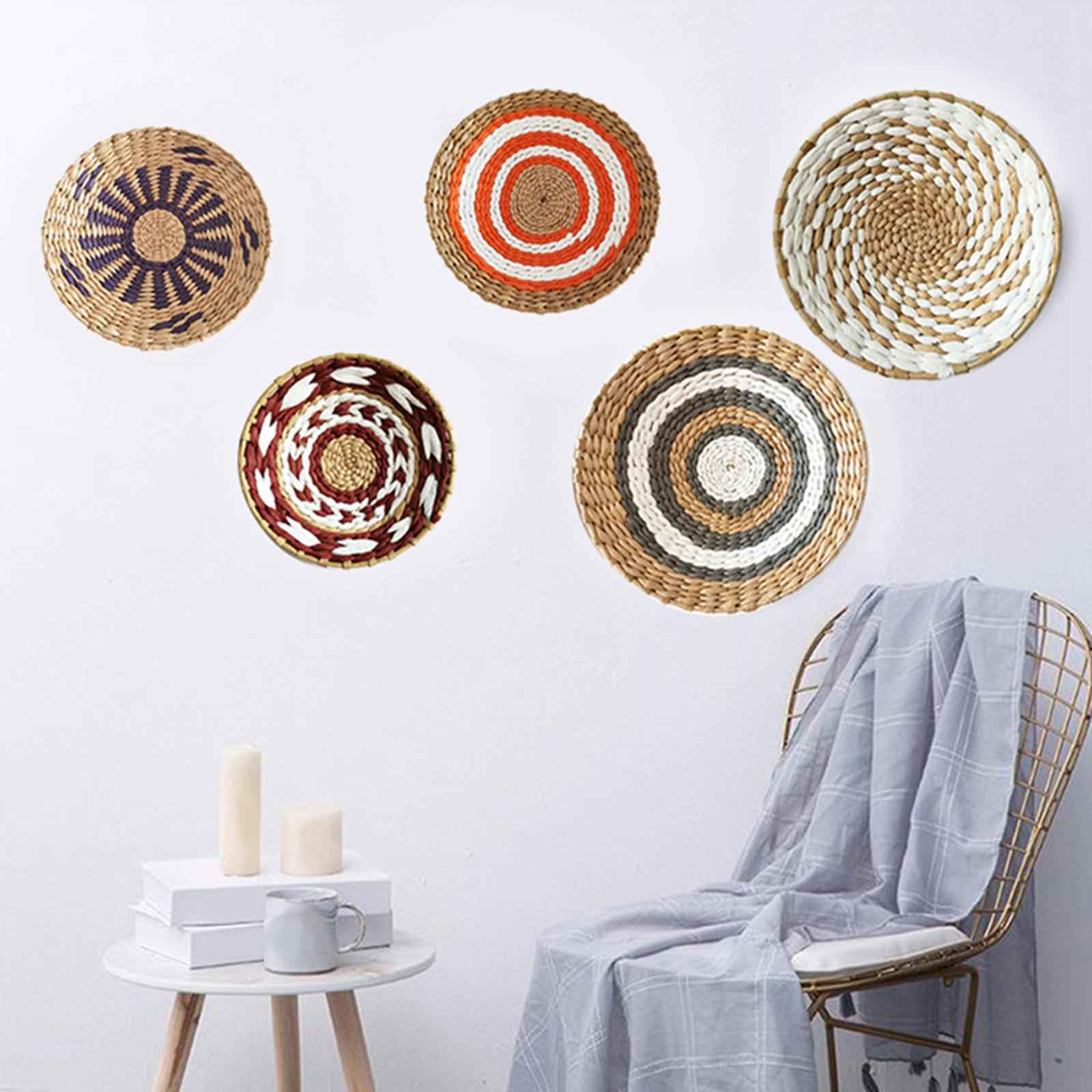 Woven Basket Wall Decor Durable Simple Hangings for Foyer Patio Farmhouse Black 20cm