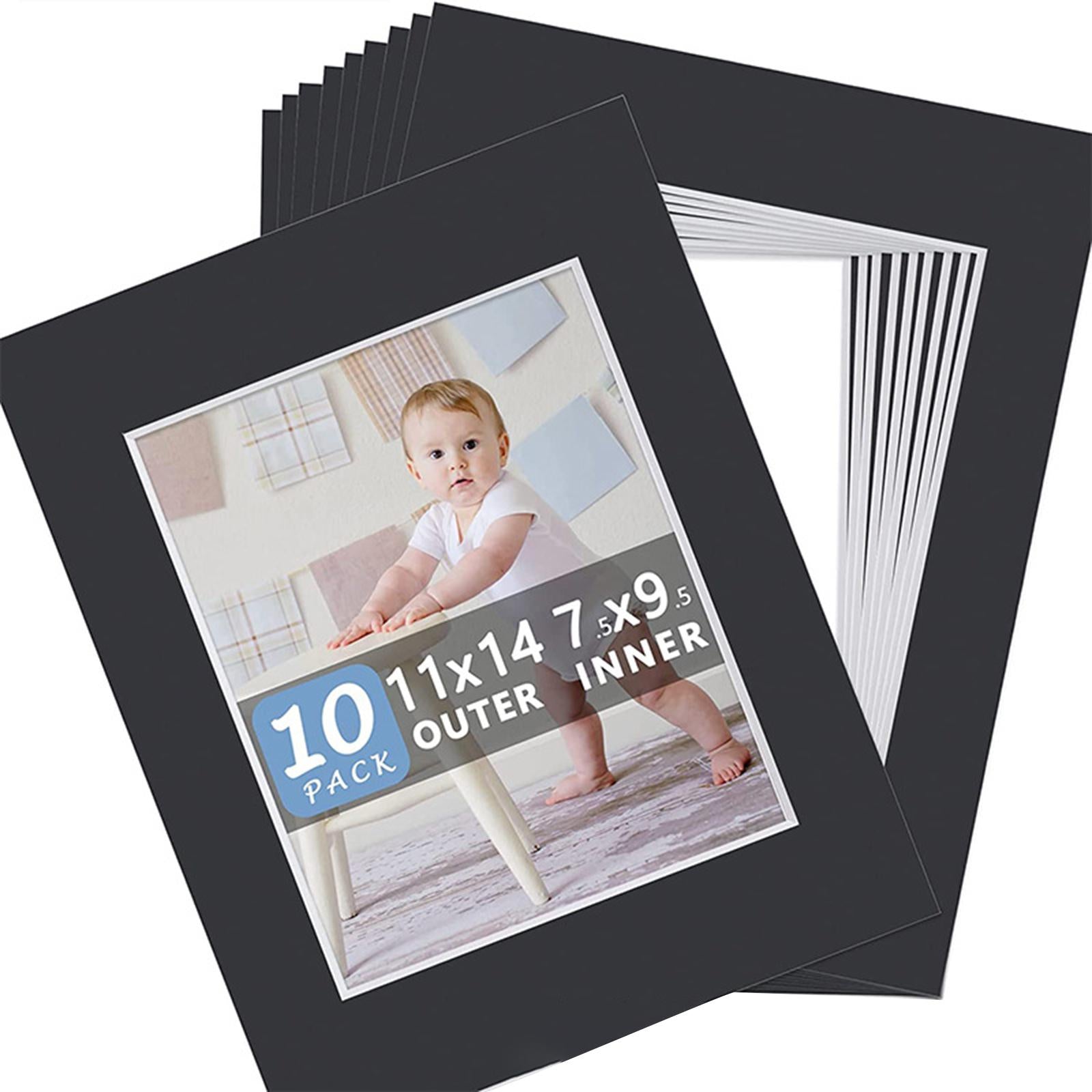 10Pc Pre Cut Mat Board Show Kit Picture Mats 11x14 for 8.5x11 Photo Black"