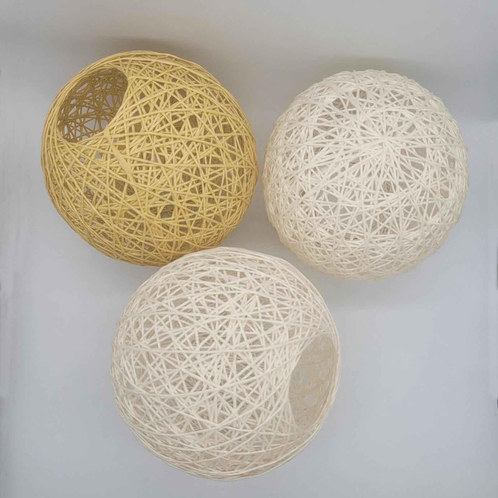 Woven Pendant Light Shade Lamp Cage Rattan Ball Lampshade for Farmer House White