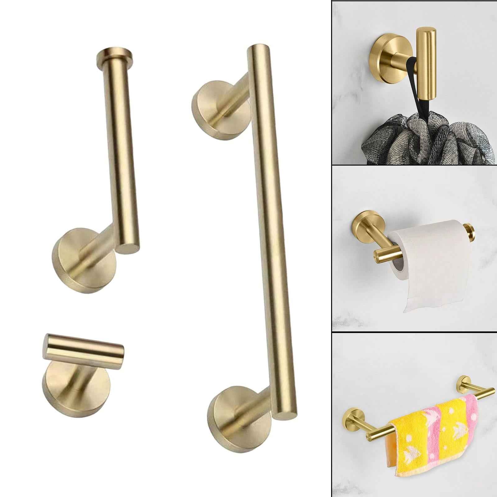 3 Pieces Bathroom Hardware Accessories Set Towel Hook 16" Towel Bar Gold