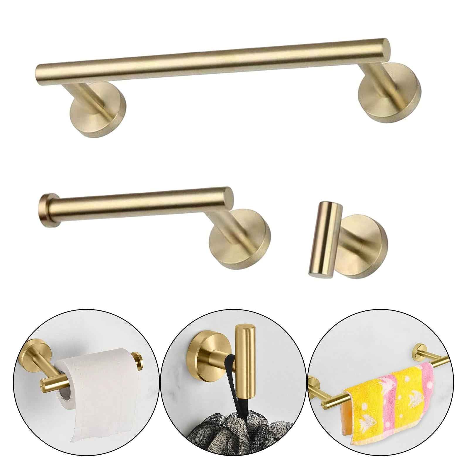 3 Pieces Bathroom Hardware Accessories Set Towel Hook 16" Towel Bar Gold