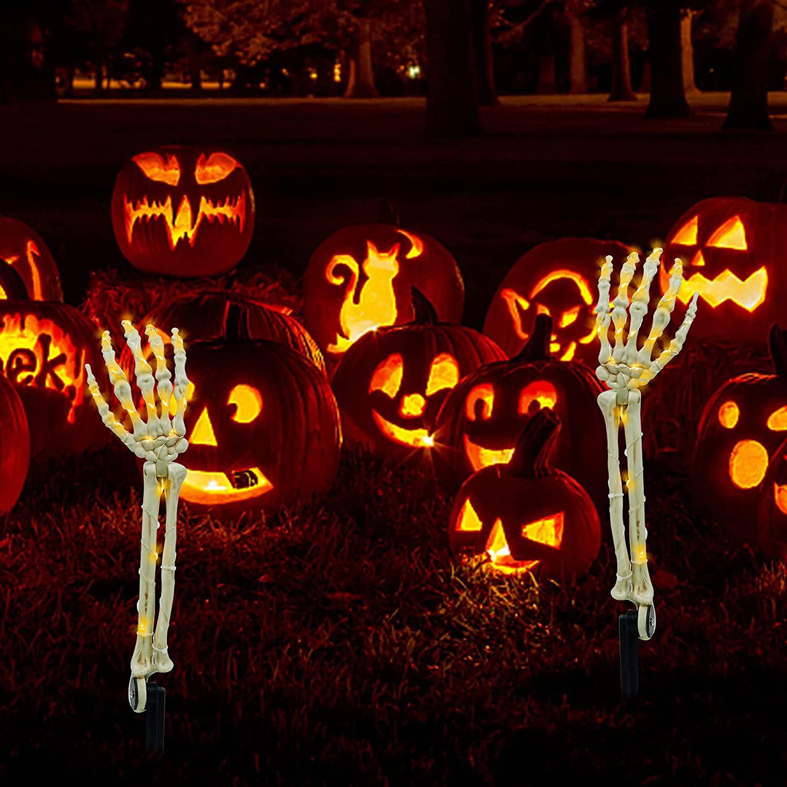 2Pcs Halloween Skeleton Arm Stakes Lights LED Ground Lamp for Festival Decor