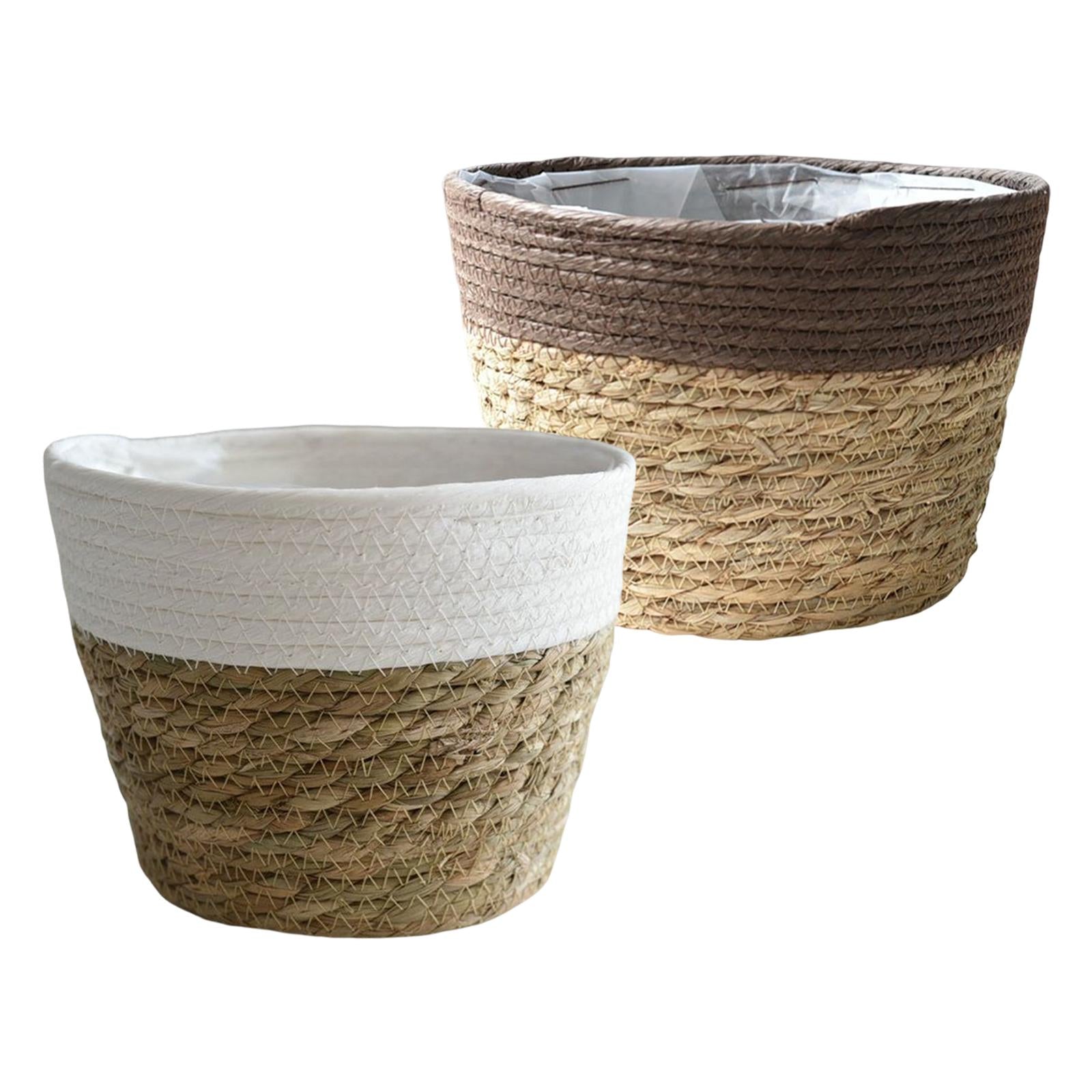 4xStraw Planter Basket with Liners Plant Containers for Grocery S