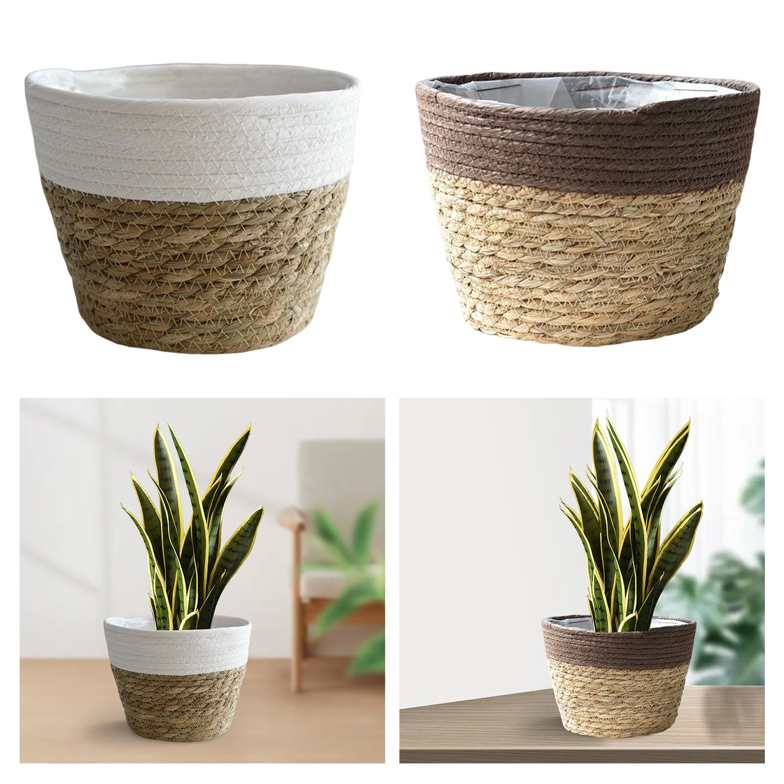 2xStraw Planter Basket with Liners Plant Containers for Grocery S