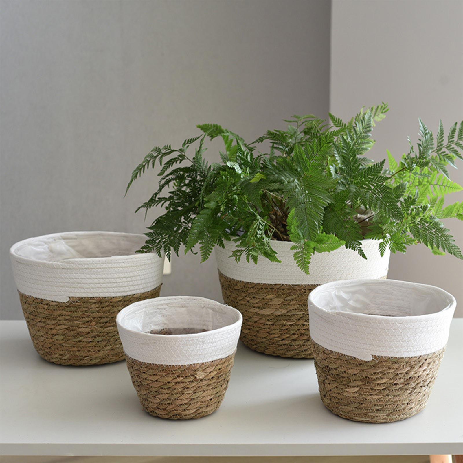 2xStraw Planter Basket with Liners Plant Containers for Grocery S