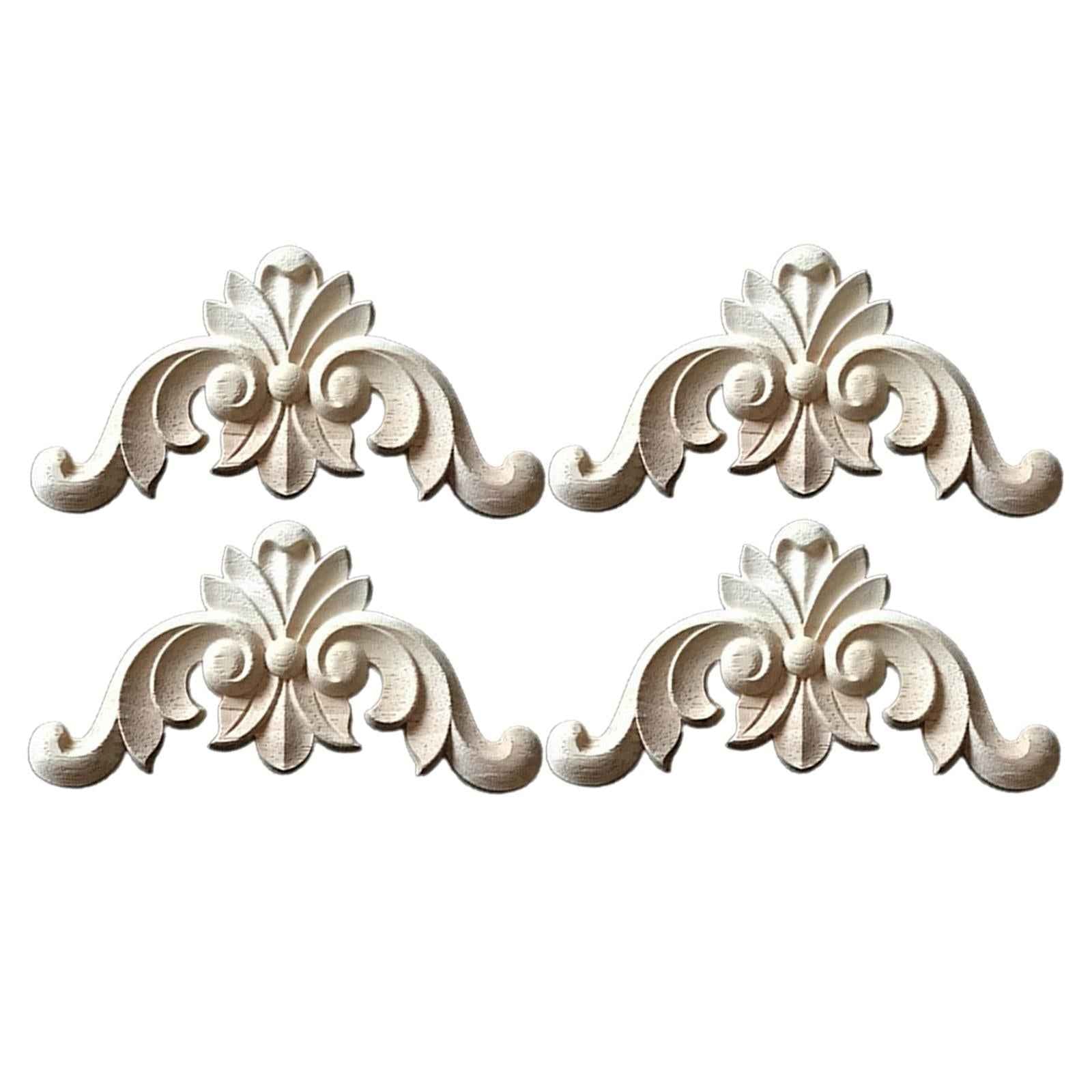4Pcs Wood Carved Applique Wooden Figurines Mouldings Frame for Decoration 4cmx4cm