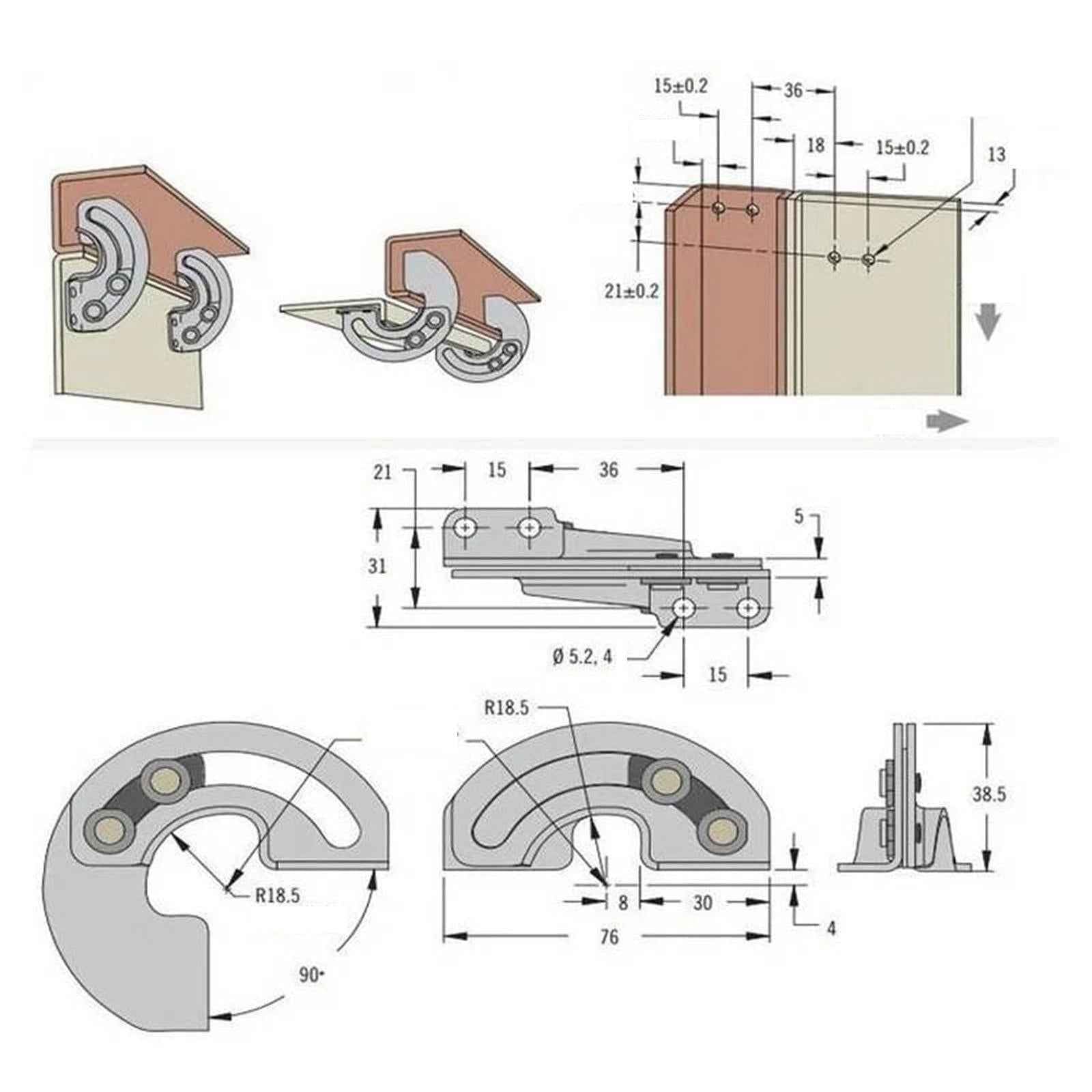 90 Degree Door Hinge Sturdy Carbon Steel for Furniture Inside Doors