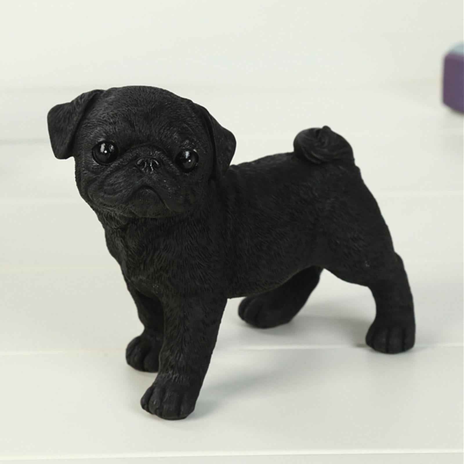 Pug Figurine Miniature Dog Statue for Auto Dashboard Living Room Black