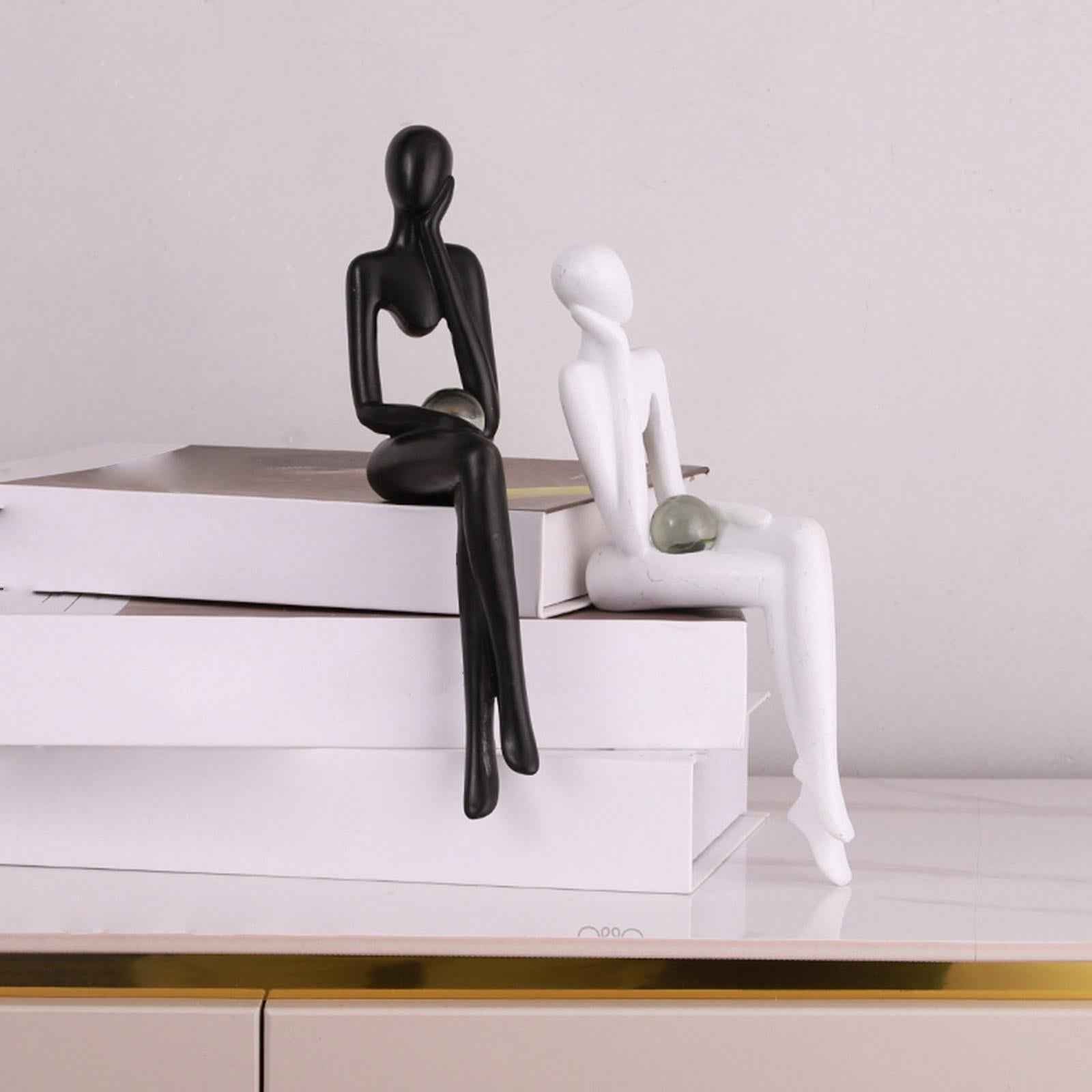 Thinker Statue Abstract Figurine Art for Living Room Bookcase Ornament Left Thinking