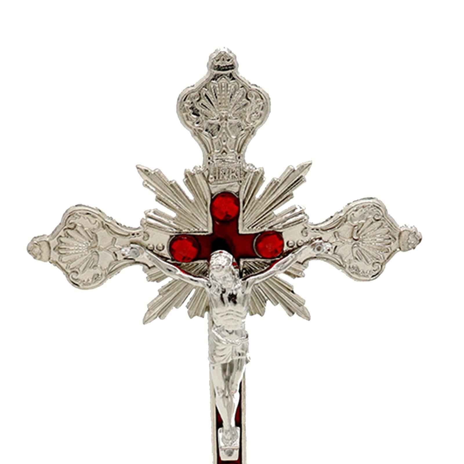 Standing Crucifix 10 Inches Metal Table Cross for Tabletop Chapel Home Decor Silver