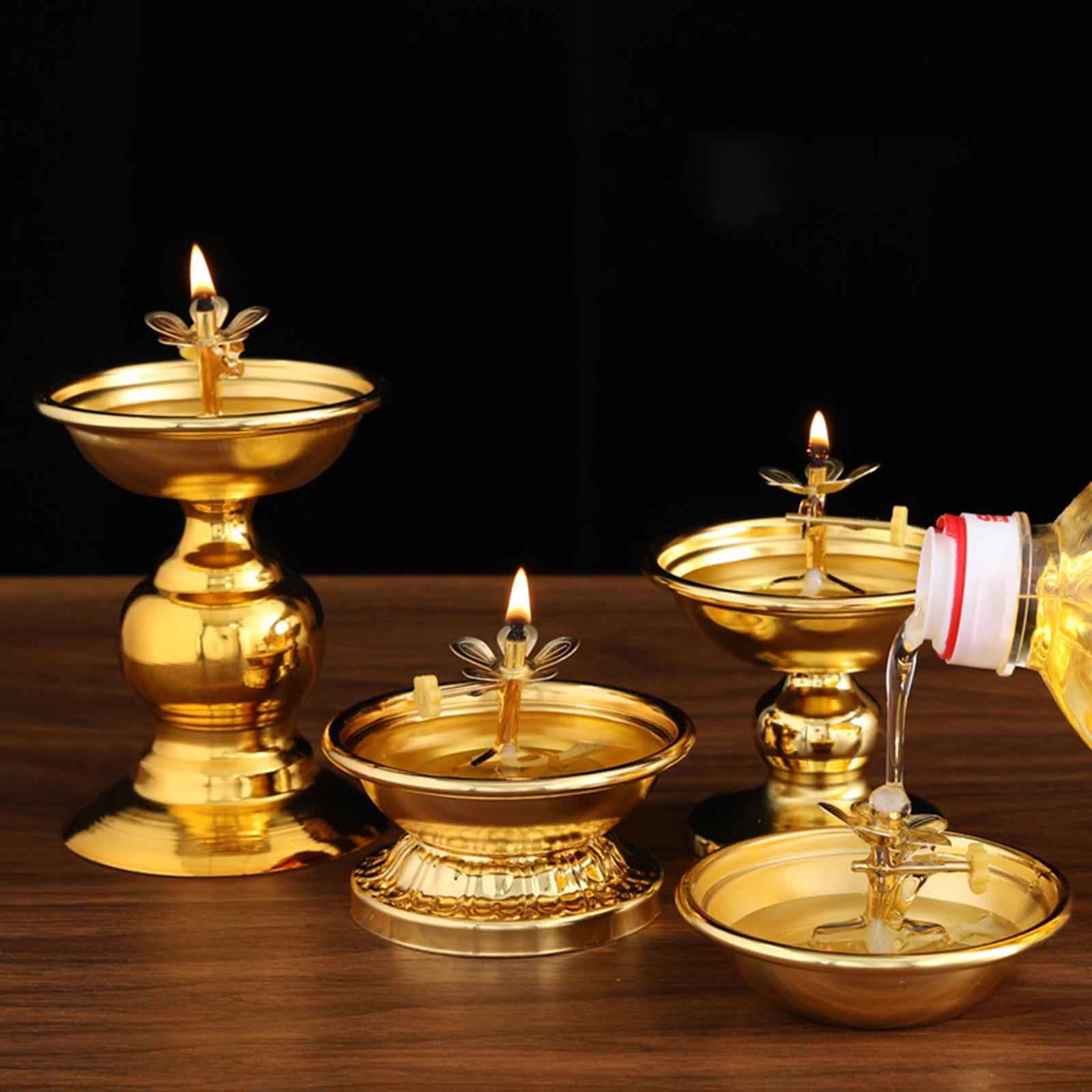 Ghee Lamp Holder Alloy Meditation Tea Light Holder for Desktop Bedroom Decor Style A