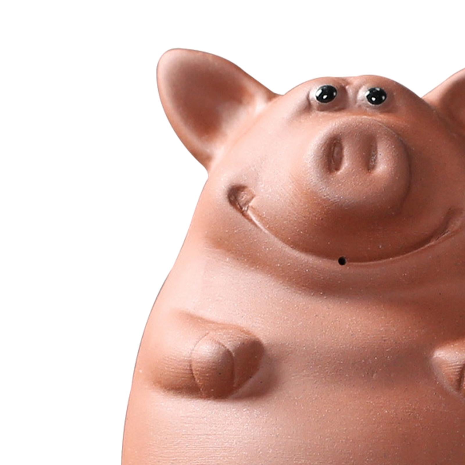 Ceramic Clay Pig Mini Tea Pet Figurine DIY Terrarium Crafts Red