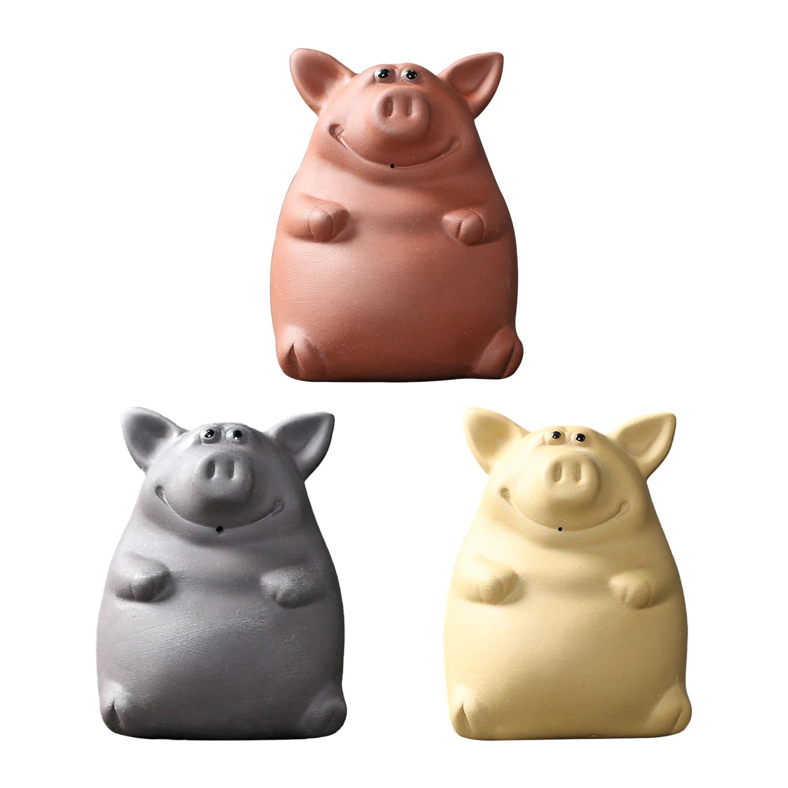 Ceramic Clay Pig Mini Tea Pet Figurine DIY Terrarium Crafts Red