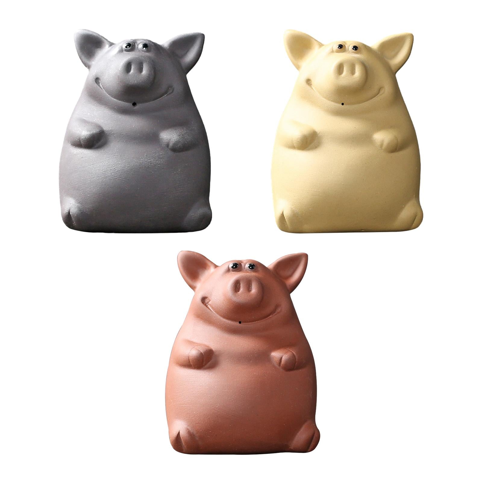 Ceramic Clay Pig Mini Tea Pet Figurine DIY Terrarium Crafts Red