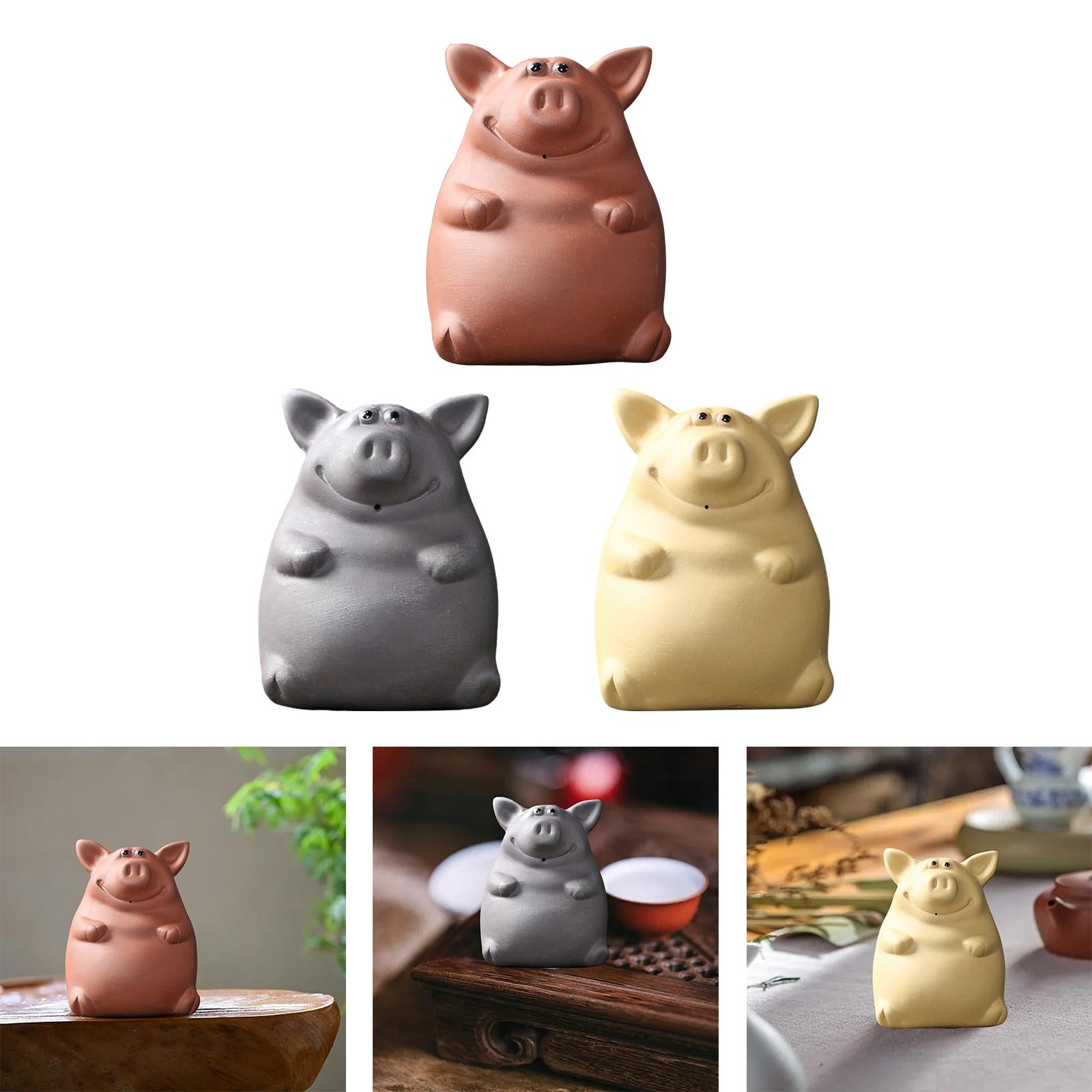 Ceramic Clay Pig Mini Tea Pet Figurine DIY Terrarium Crafts Red