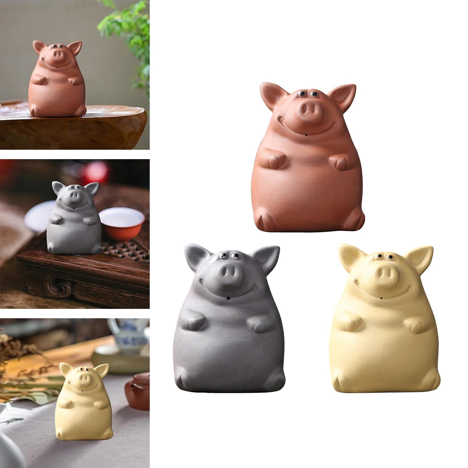 Ceramic Clay Pig Mini Tea Pet Figurine DIY Terrarium Crafts Red