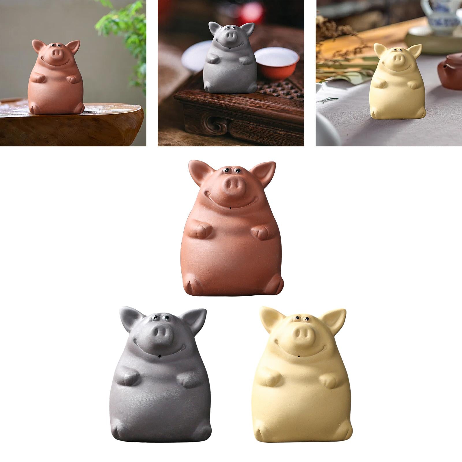 Ceramic Clay Pig Mini Tea Pet Figurine DIY Terrarium Crafts Red