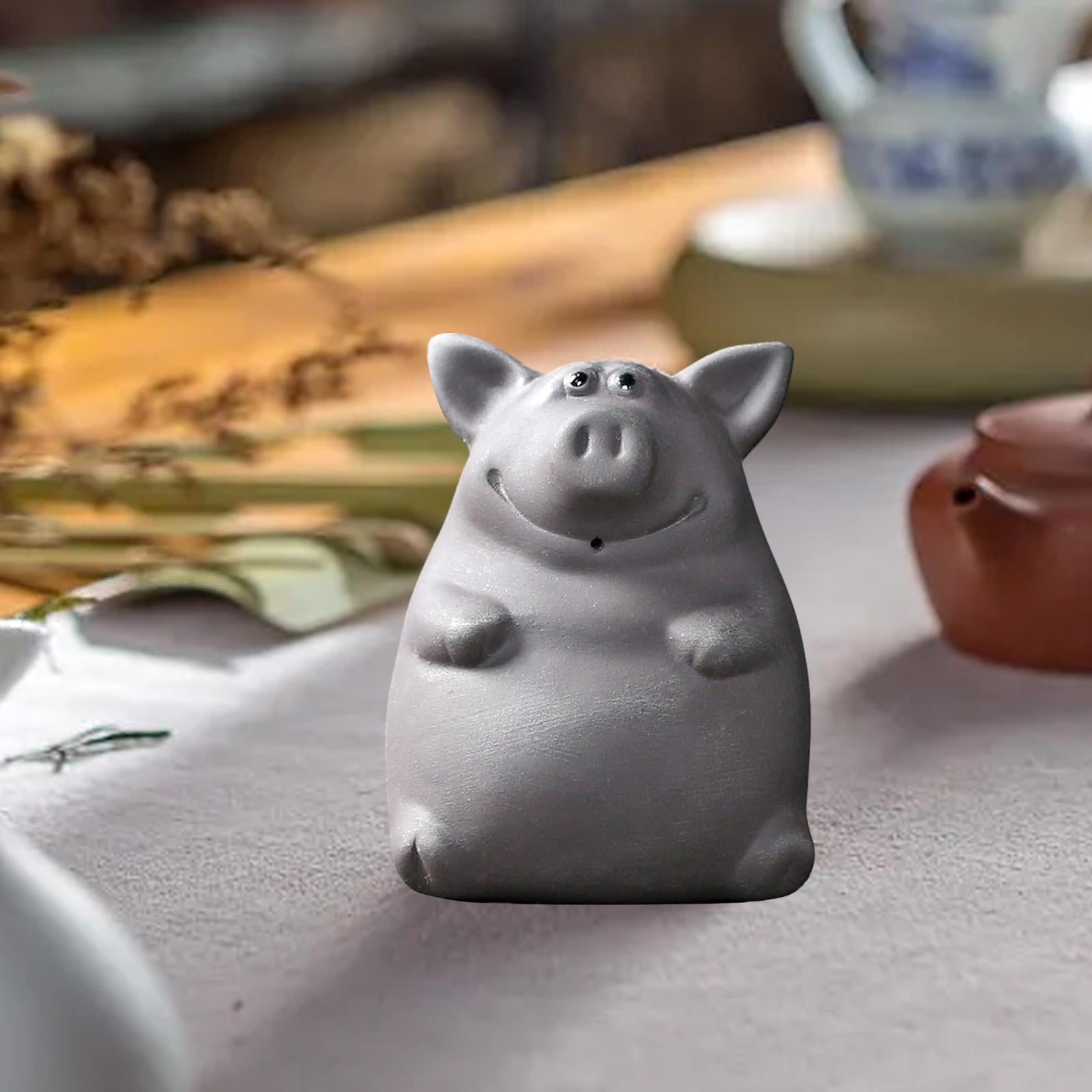 Ceramic Clay Pig Mini Tea Pet Figurine DIY Terrarium Crafts Black