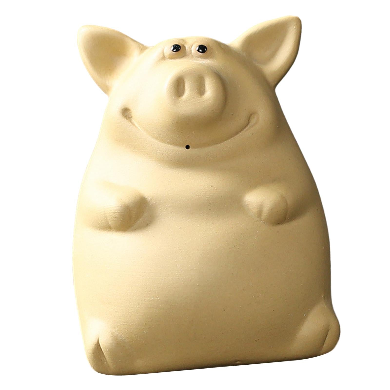 Ceramic Clay Pig Mini Tea Pet Figurine DIY Terrarium Crafts Yellow